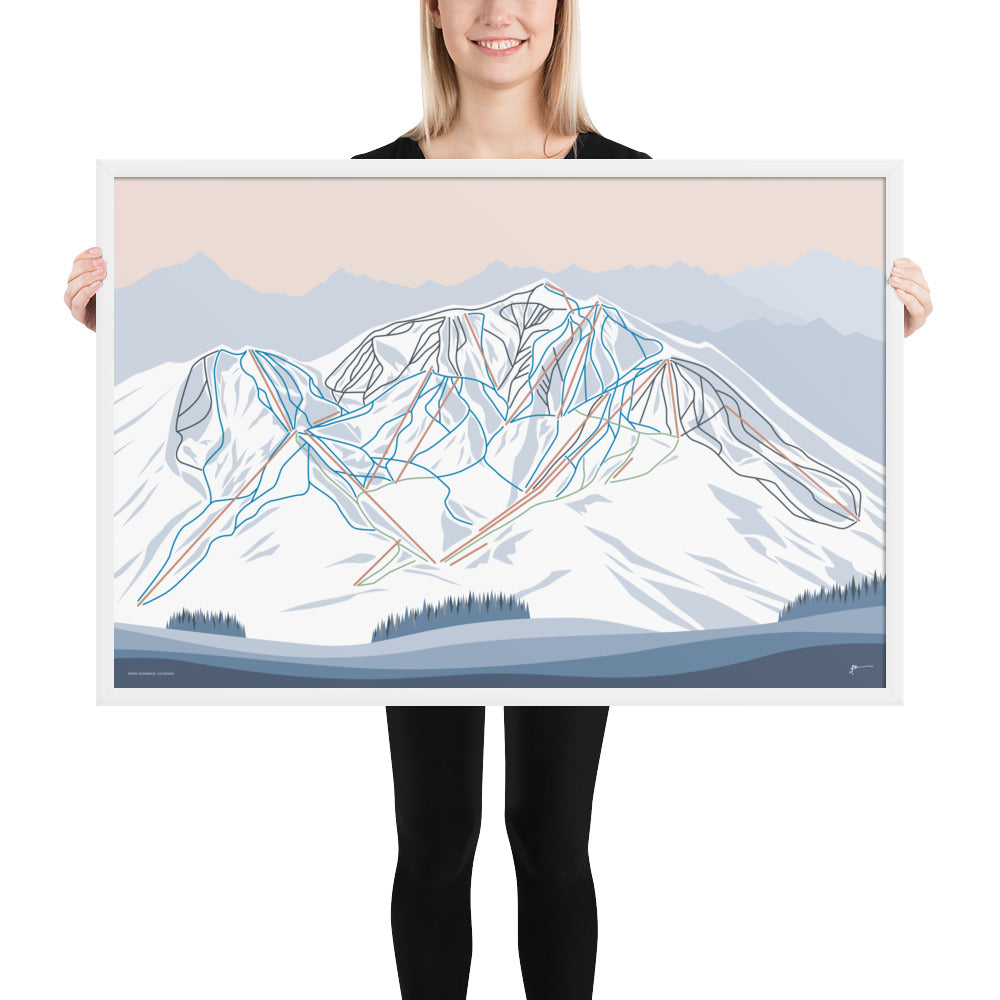 ASPEN SNOWMASS, Colorado. Modern Mountain Trail Map Wall Art