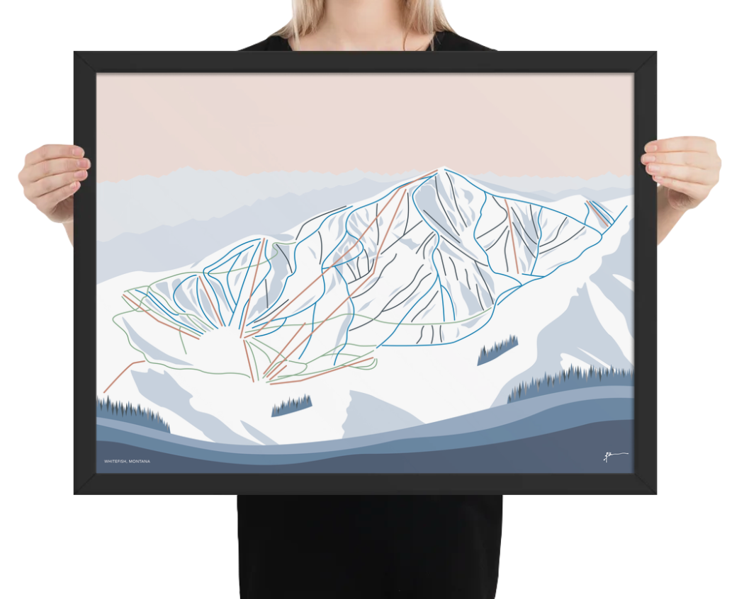 WHITEFISH, MONTANA Modern Mountain Trail Map Wall Art Print