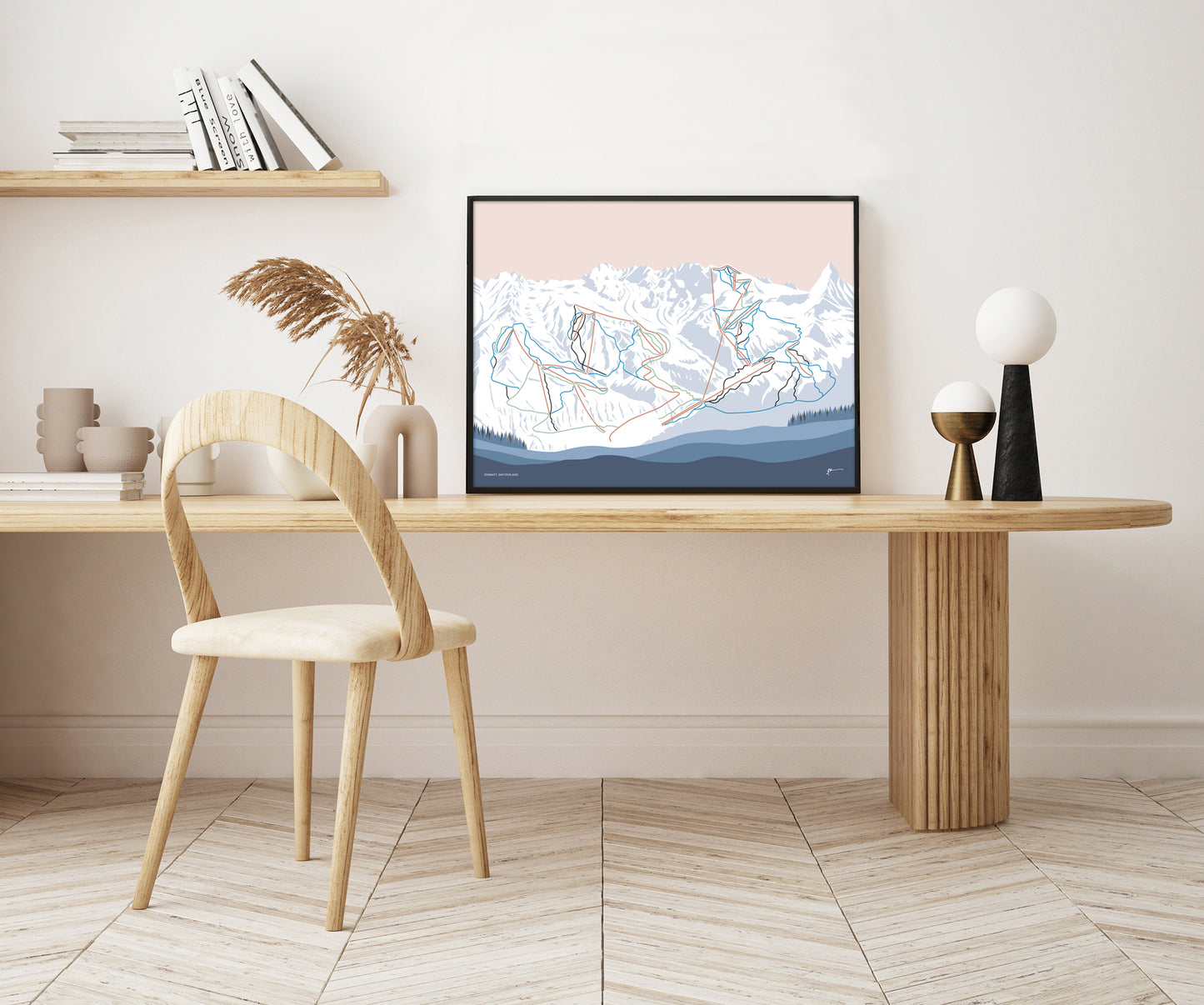 ZERMATT, SWITZERLAND. Modern Mountain Trail Map Wall Art