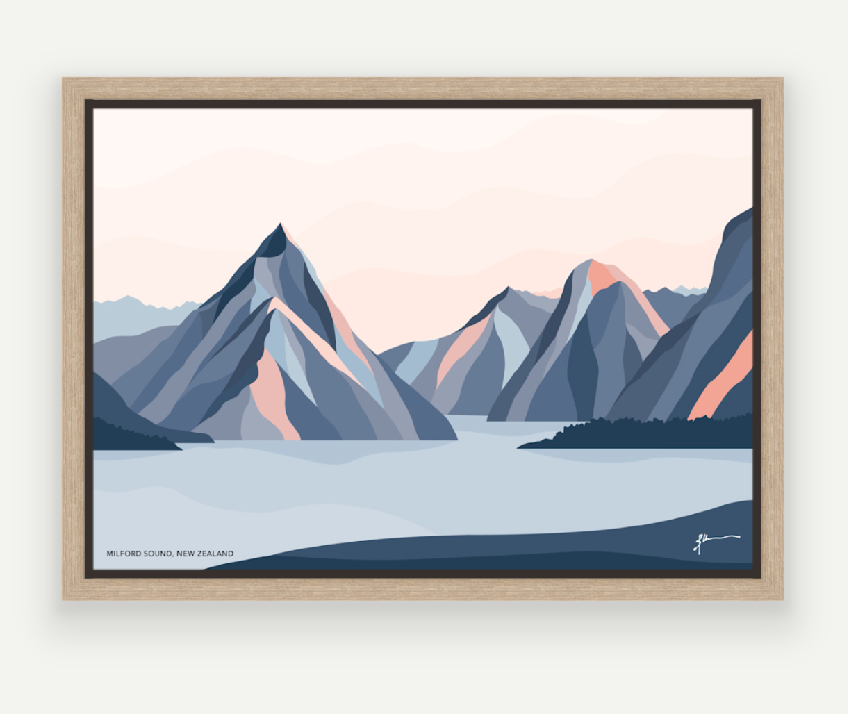 Milford Sound Mountains, New Zealand. Modern Mitre Peak Art Print