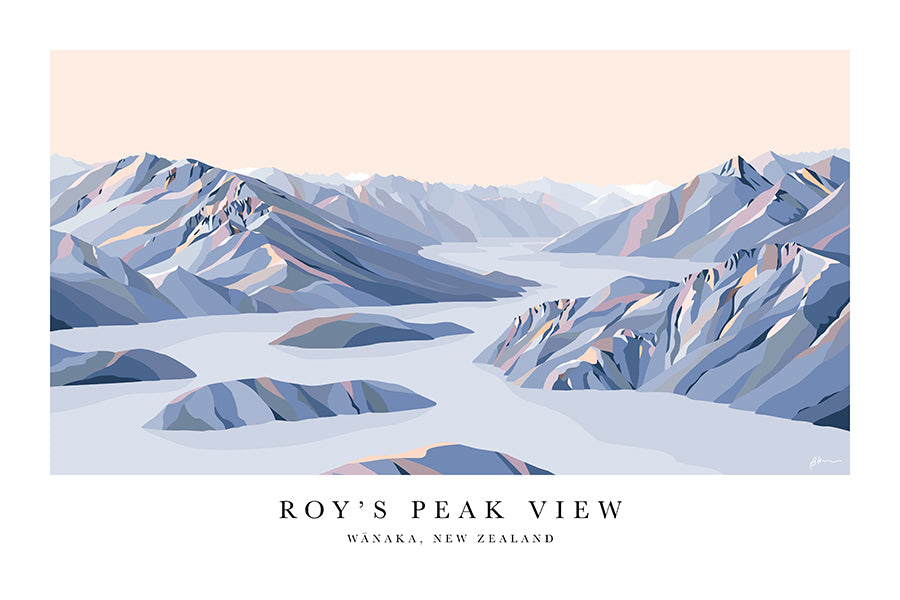 Roy's Peak View, Lake Wānaka, New Zealand Modern Mountain Art Print
