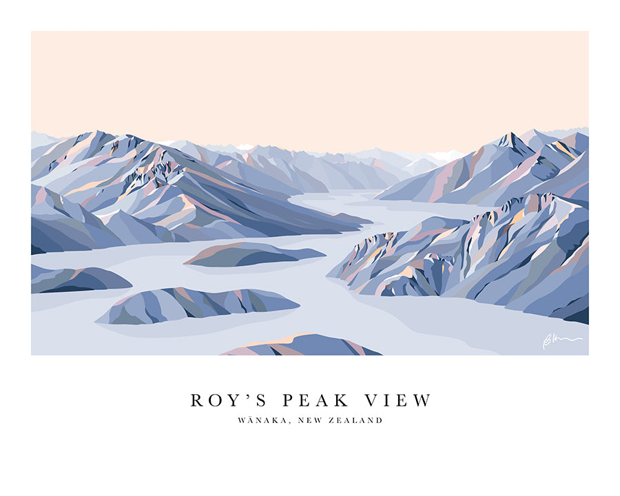 Roy's Peak View, Lake Wānaka, New Zealand Modern Mountain Art Print