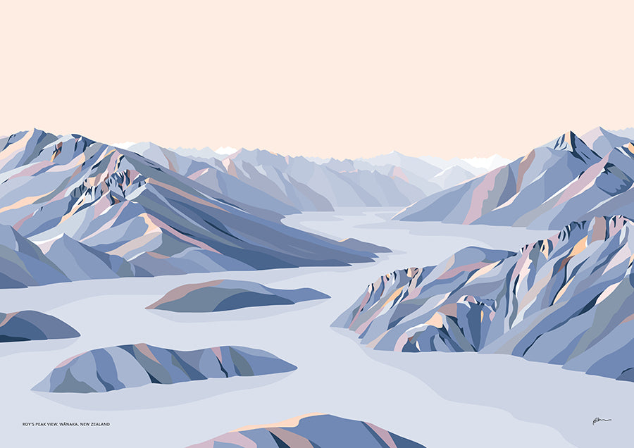 Roy's Peak View, Lake Wānaka, New Zealand Modern Mountain Art Print
