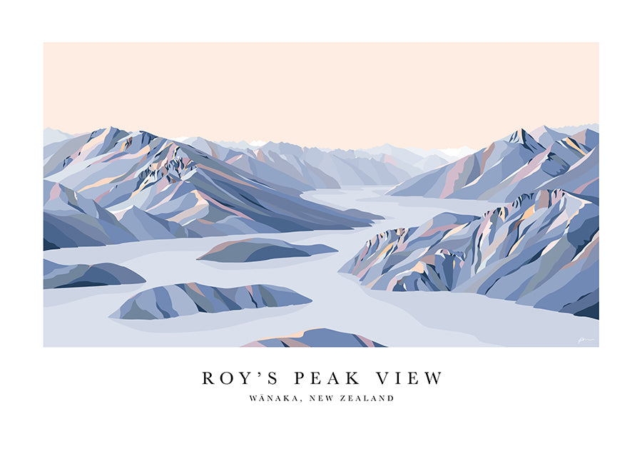 Roy's Peak View, Lake Wānaka, New Zealand Modern Mountain Art Print