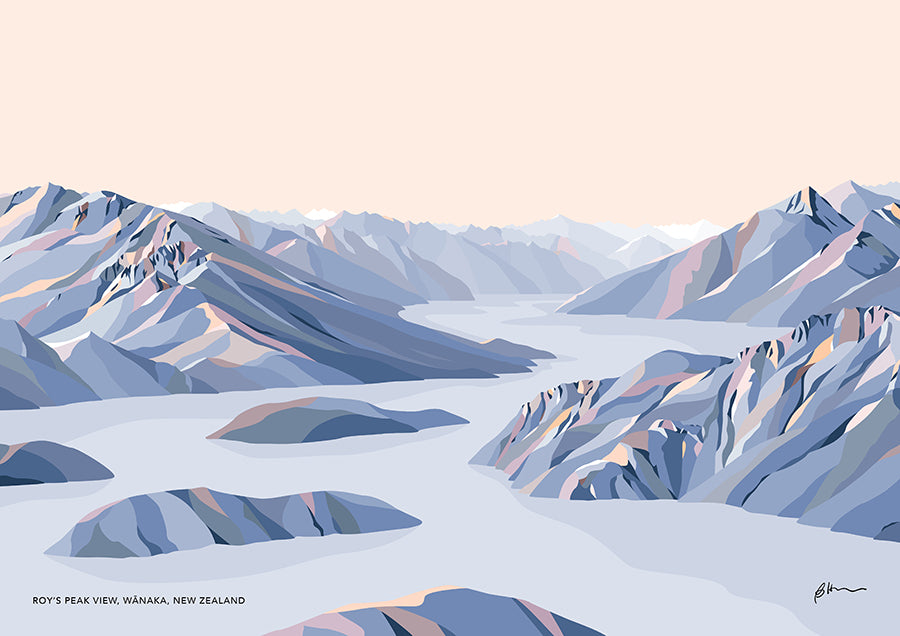 Roy's Peak View, Lake Wānaka, New Zealand Modern Mountain Art Print