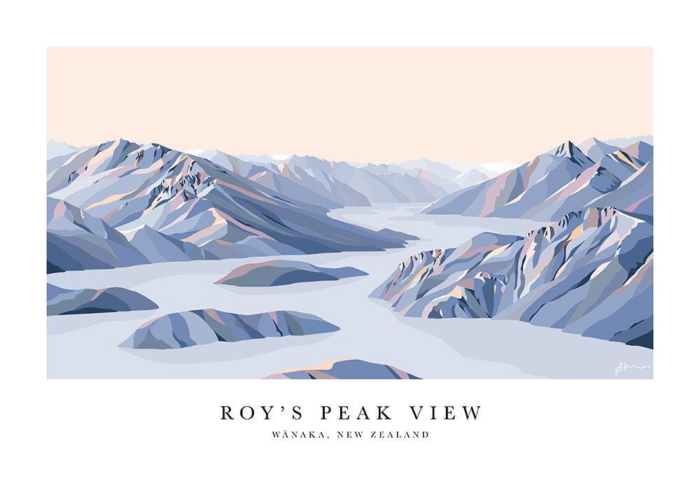 Roy's Peak View, Lake Wānaka, New Zealand Modern Mountain Art Print