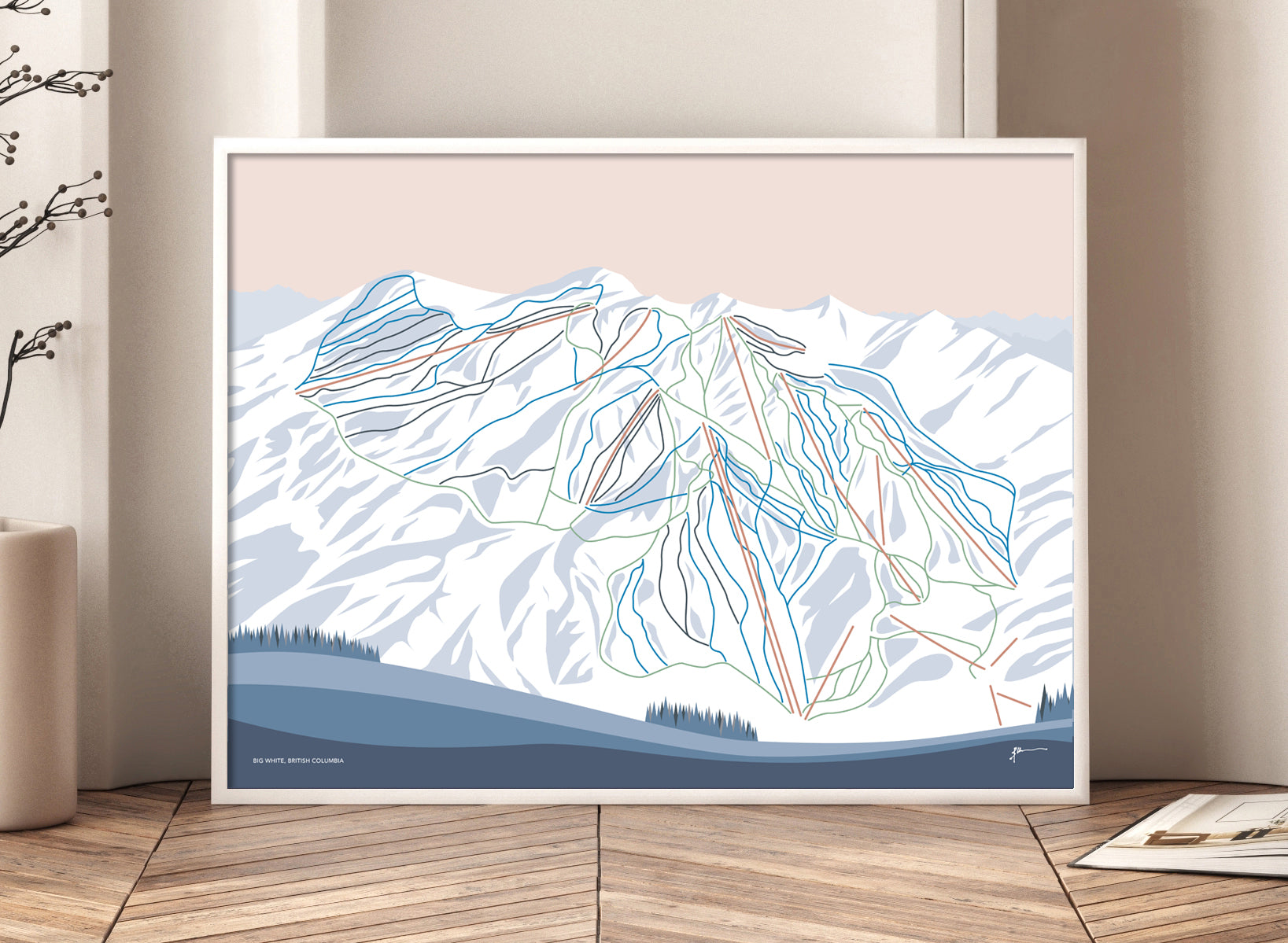 big white modern trail map poster