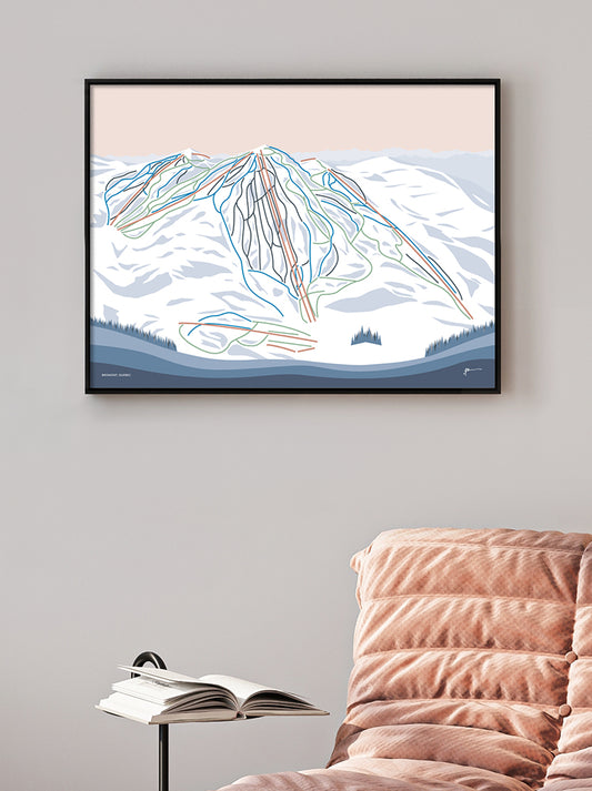 BROMONT, QUEBEC. Modern Mountain Trail Map Wall Art Print