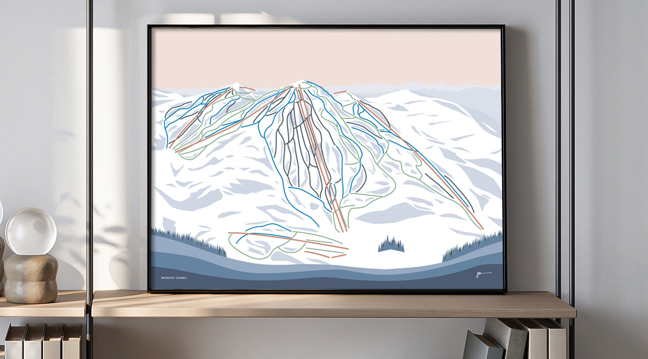 BROMONT, QUEBEC. Modern Mountain Trail Map Wall Art Print