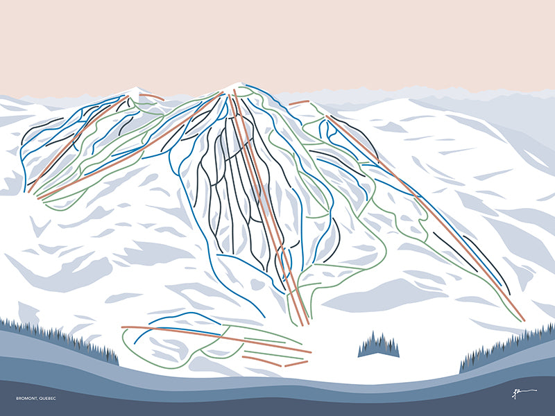 BROMONT, QUEBEC. Modern Mountain Trail Map Wall Art Print