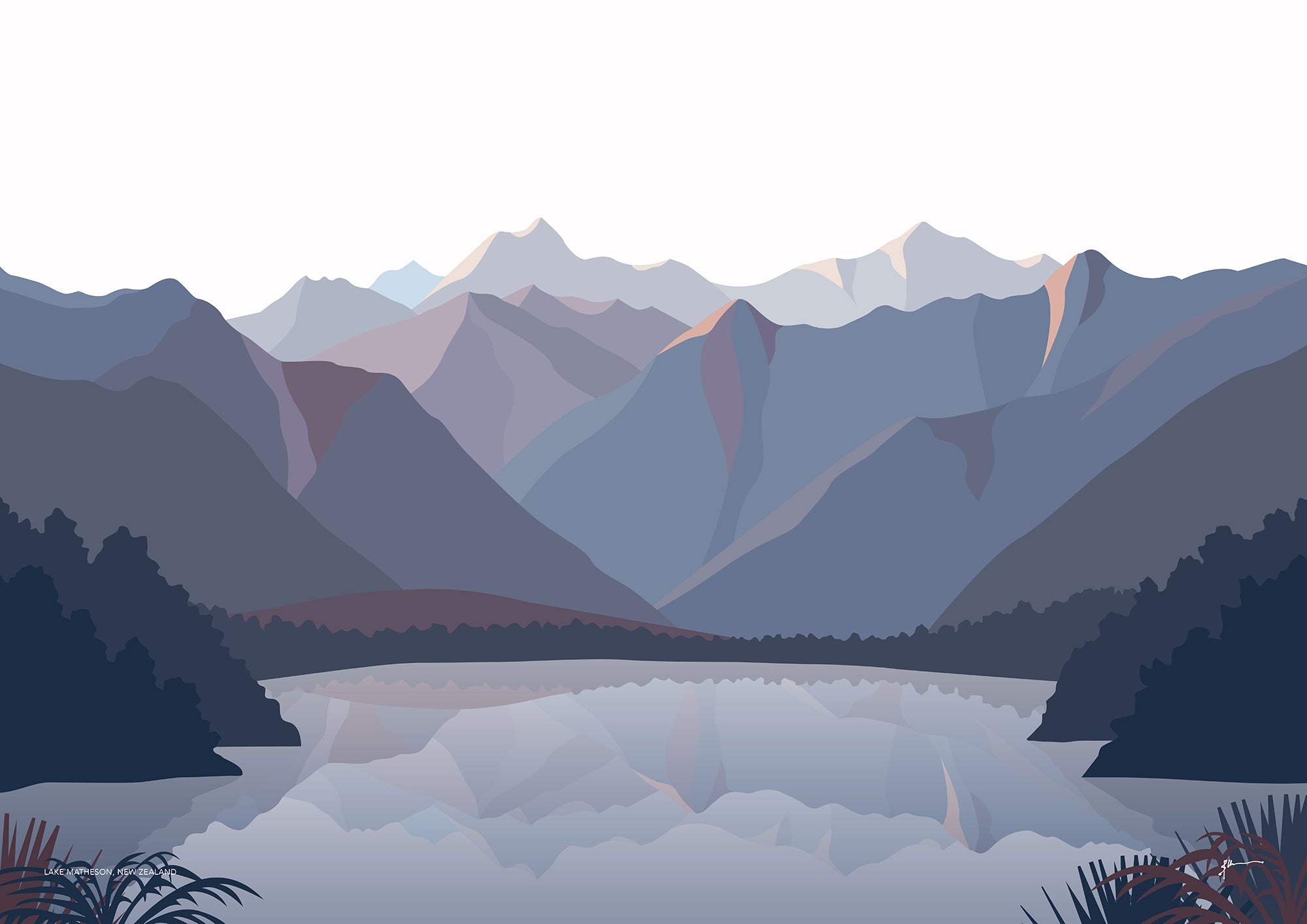 Lake Matheson Aoraki Mt Cook Reflection, West Coast, New Zealand Mountain Art Print