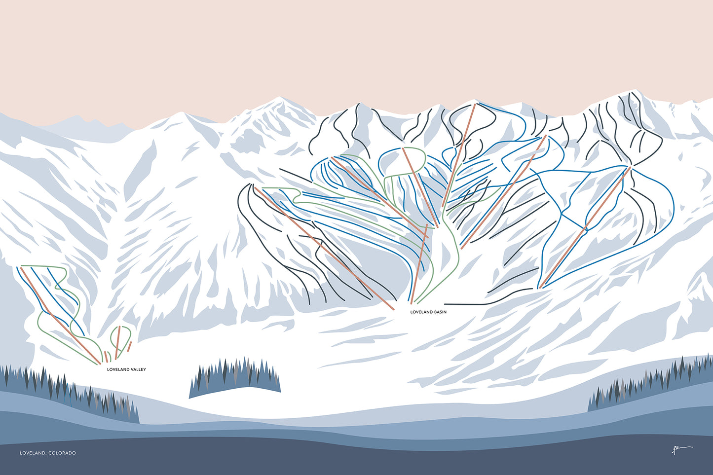 LOVELAND, Colorado Ski Trail Map Art Print