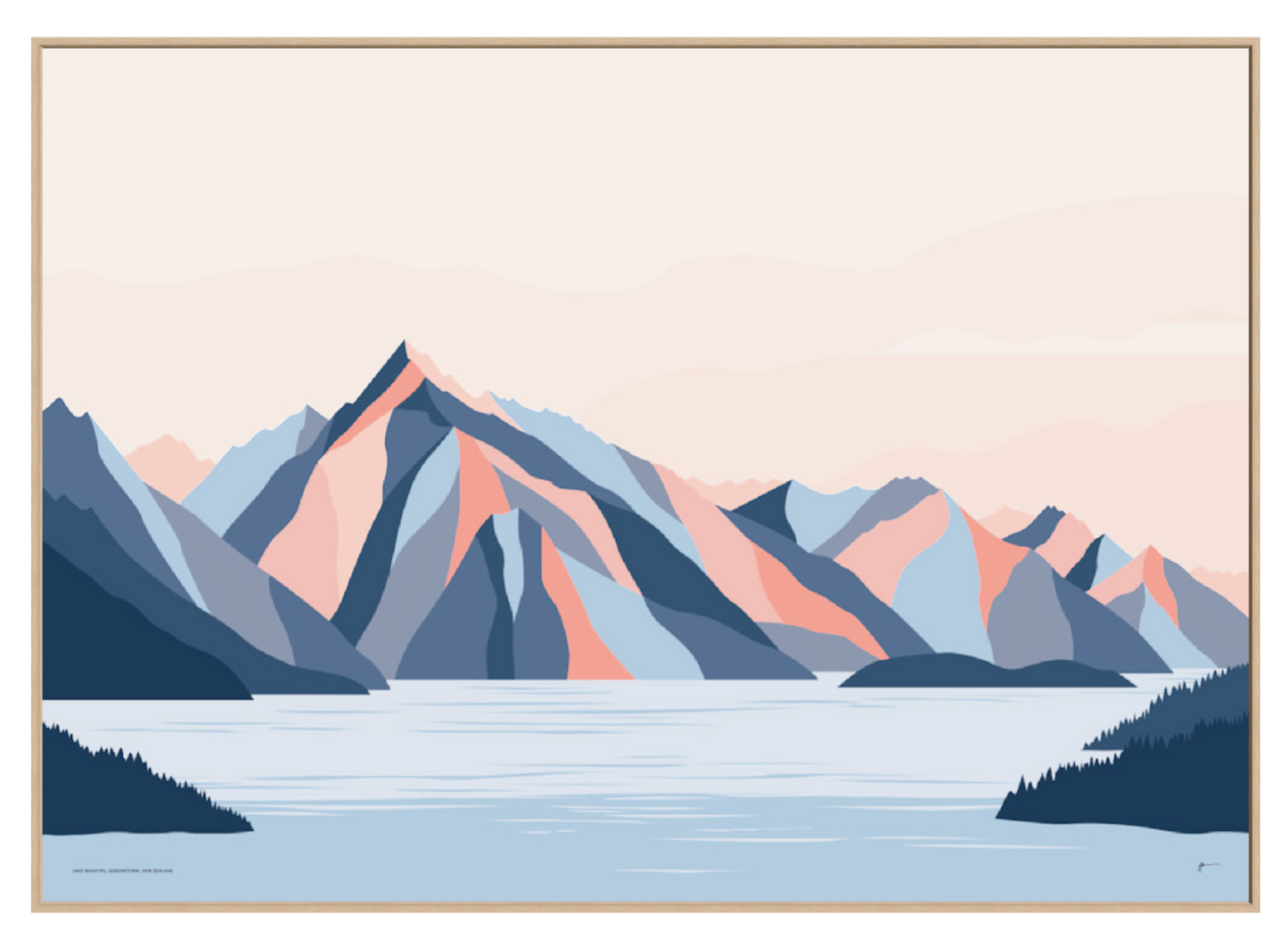 Queenstown Mountains, Lake Wakatipu, Walter Peak. New Zealand. Modern Landscape Travel Art Print