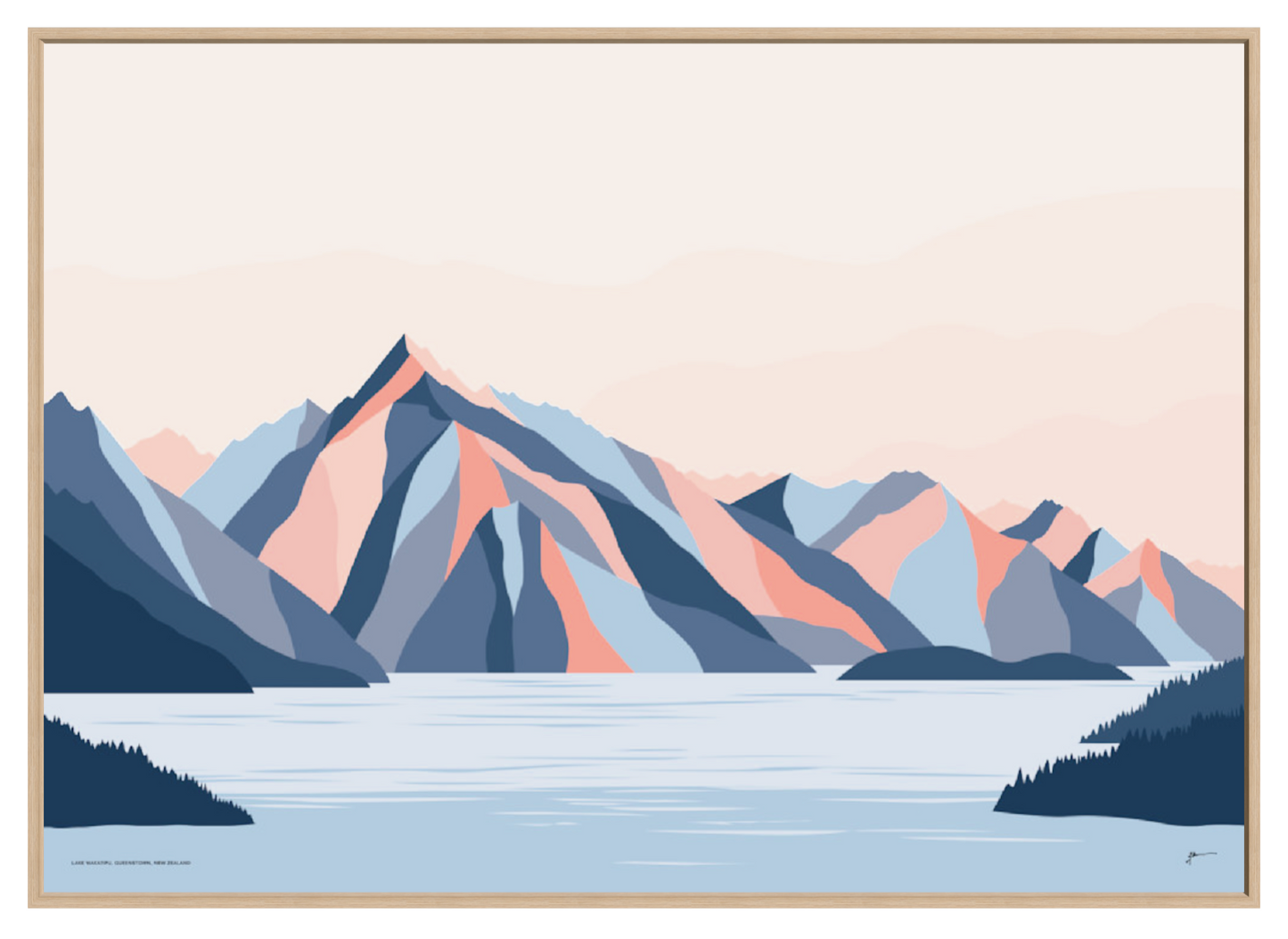 Queenstown Mountains, Lake Wakatipu, Walter Peak. New Zealand. Modern Landscape Travel Art Print