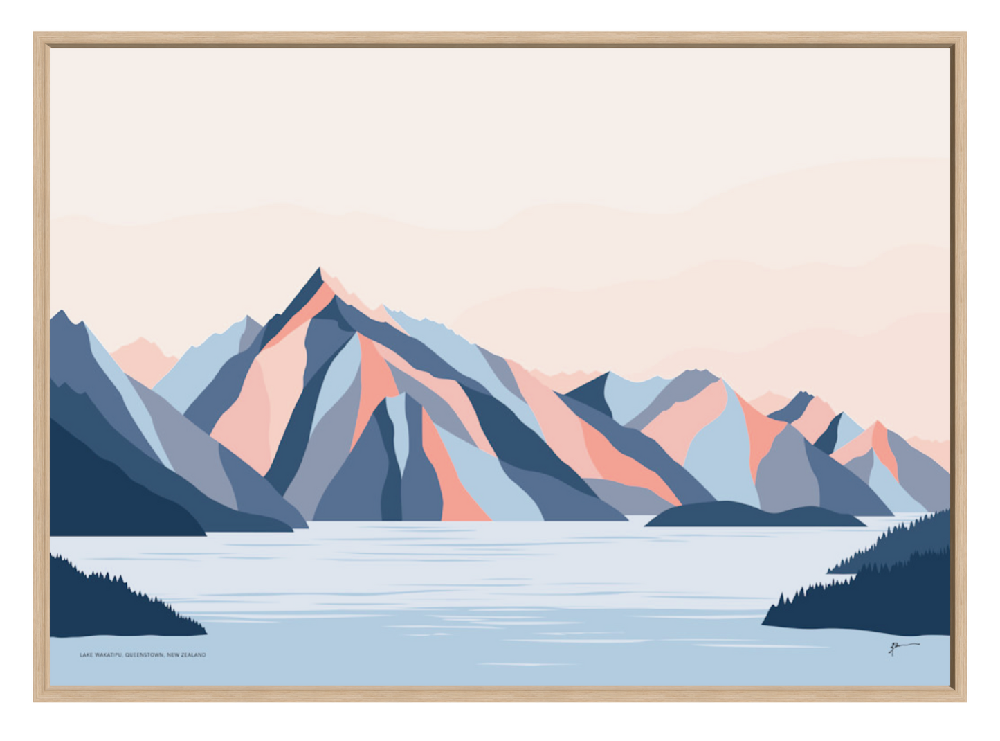 Queenstown Mountains, Lake Wakatipu, Walter Peak. New Zealand. Modern Landscape Travel Art Print