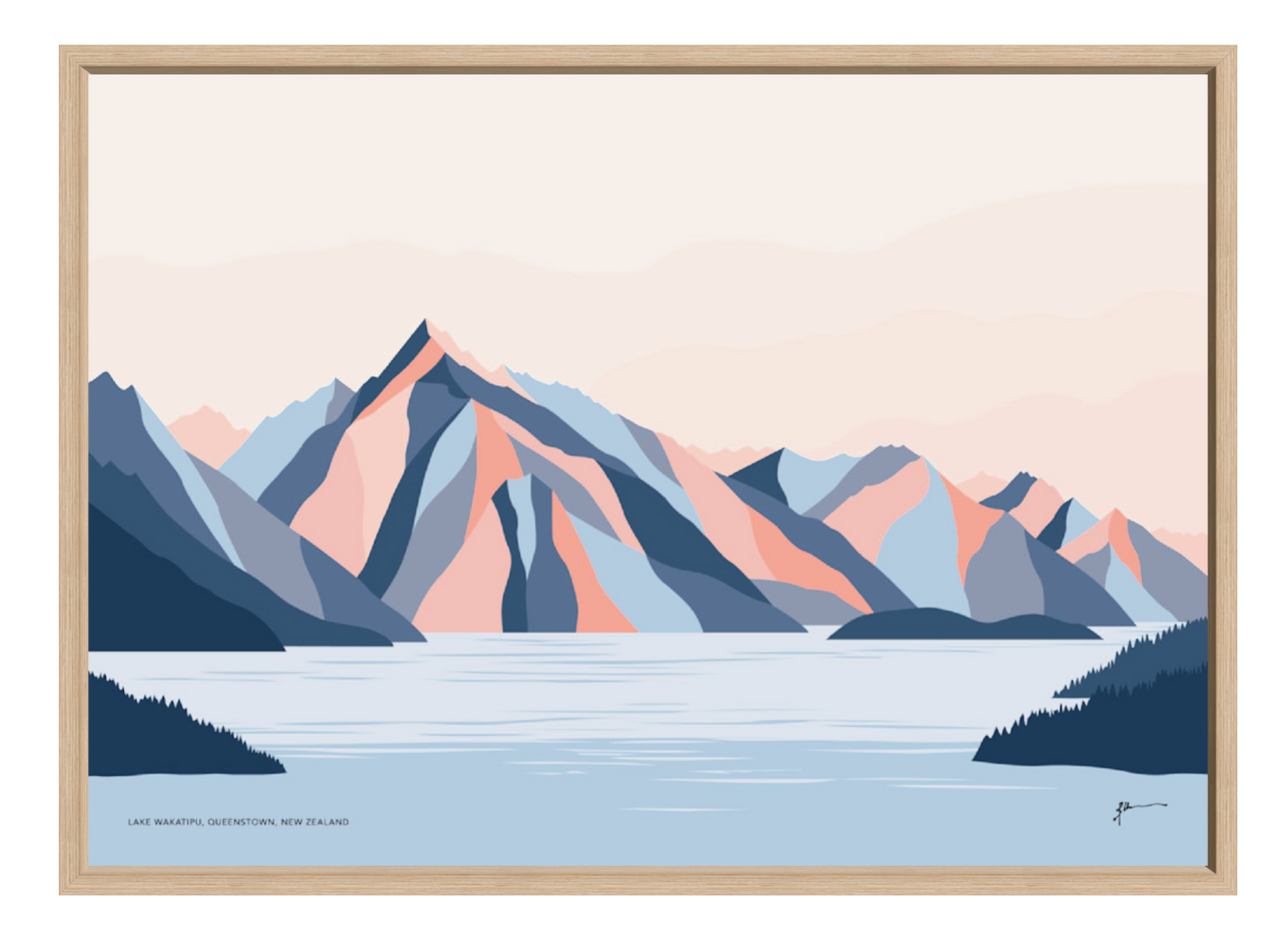 Queenstown Mountains, Lake Wakatipu, Walter Peak. New Zealand. Modern Landscape Travel Art Print