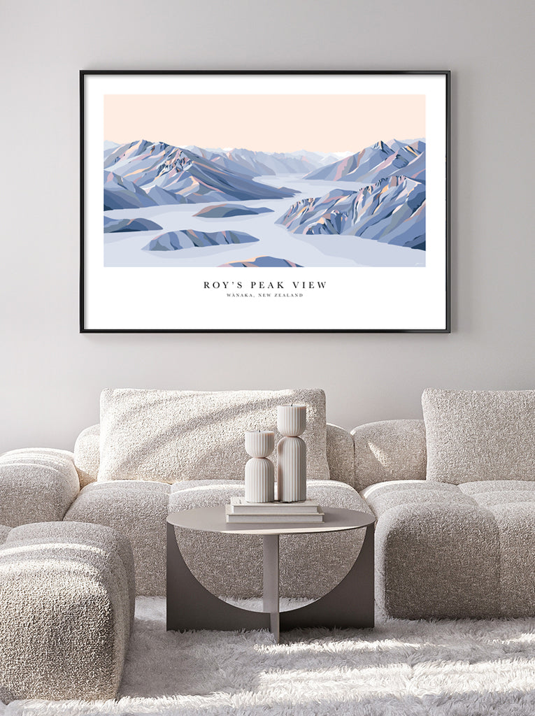 Roy's Peak View, Lake Wānaka, New Zealand Art Print with white border