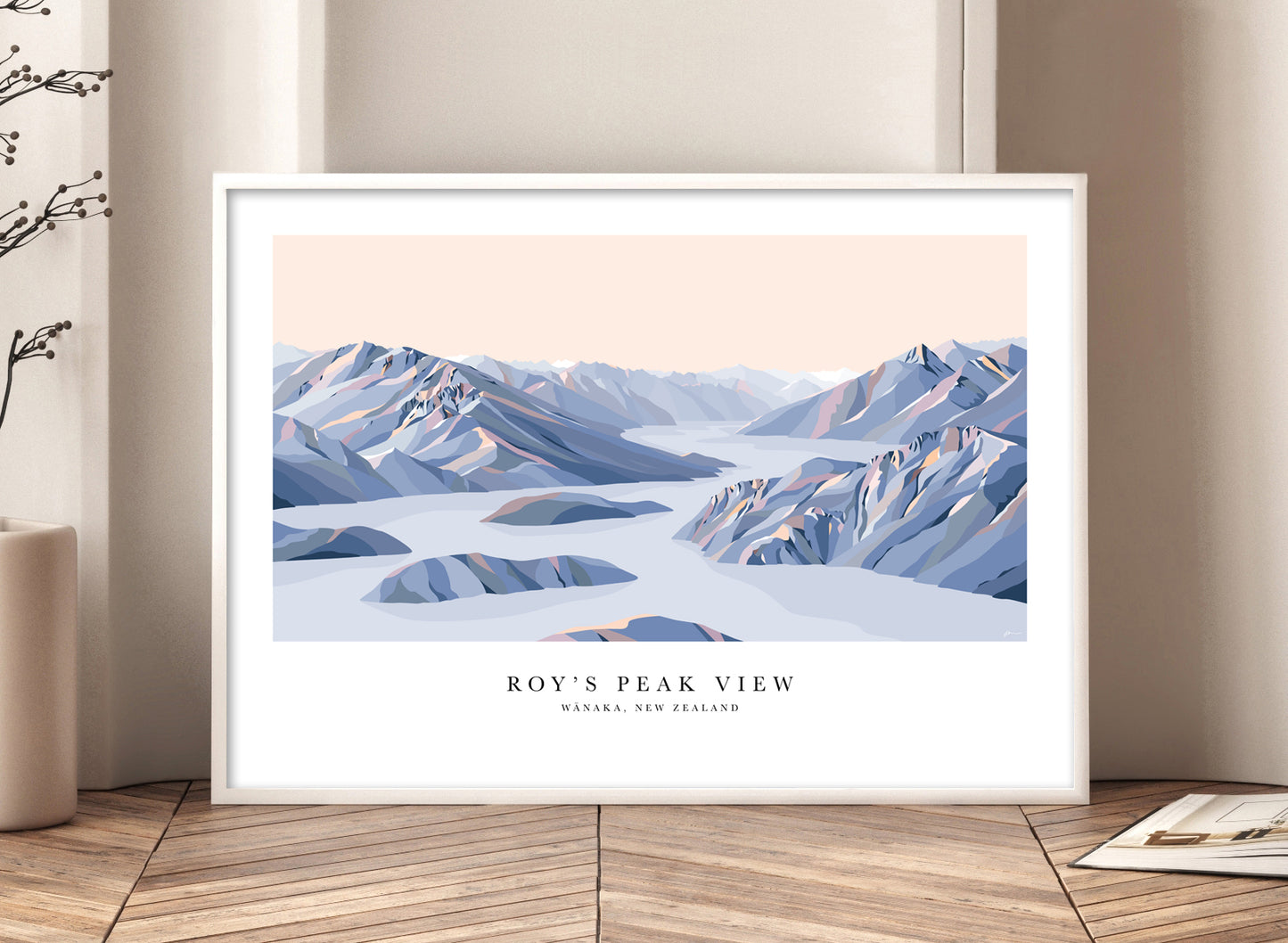 Roy's Peak View, Lake Wānaka, New Zealand Art Print with white border