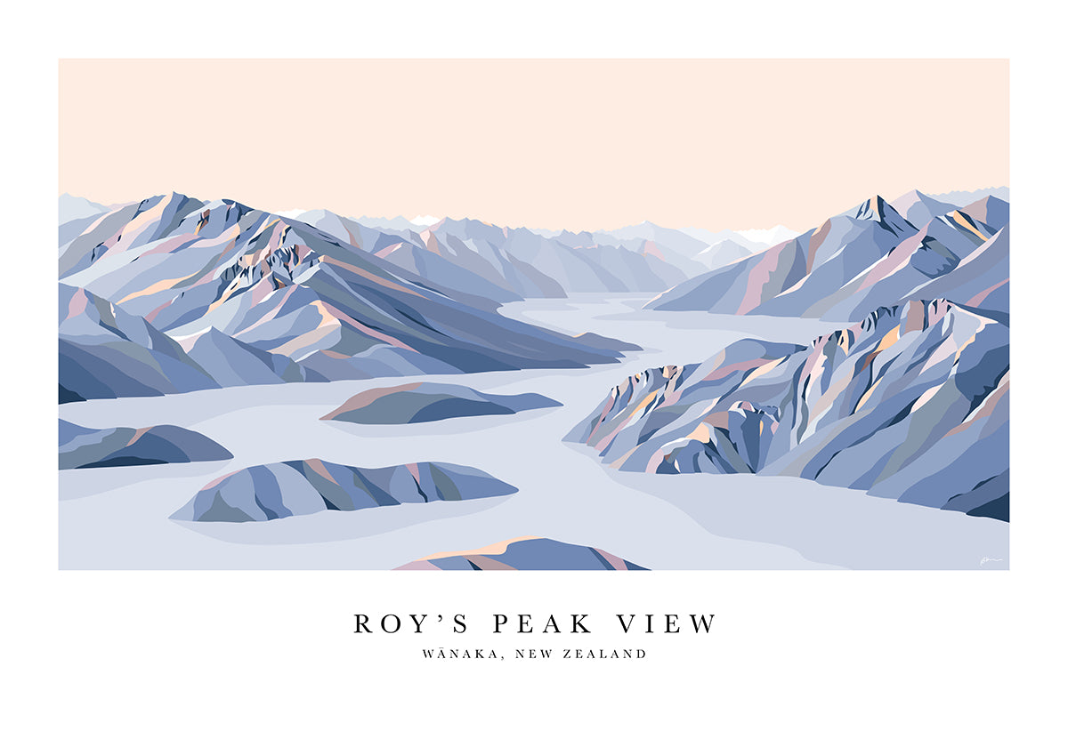 Roy's Peak View, Lake Wānaka, New Zealand Art Print with white border