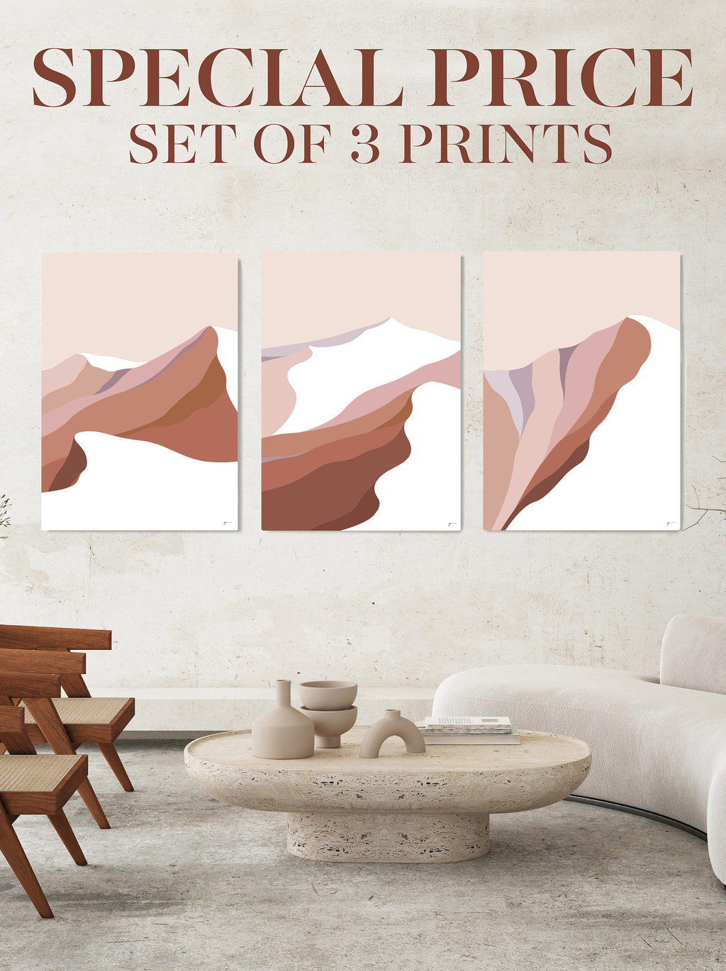 set of 3 modern mountain art prints