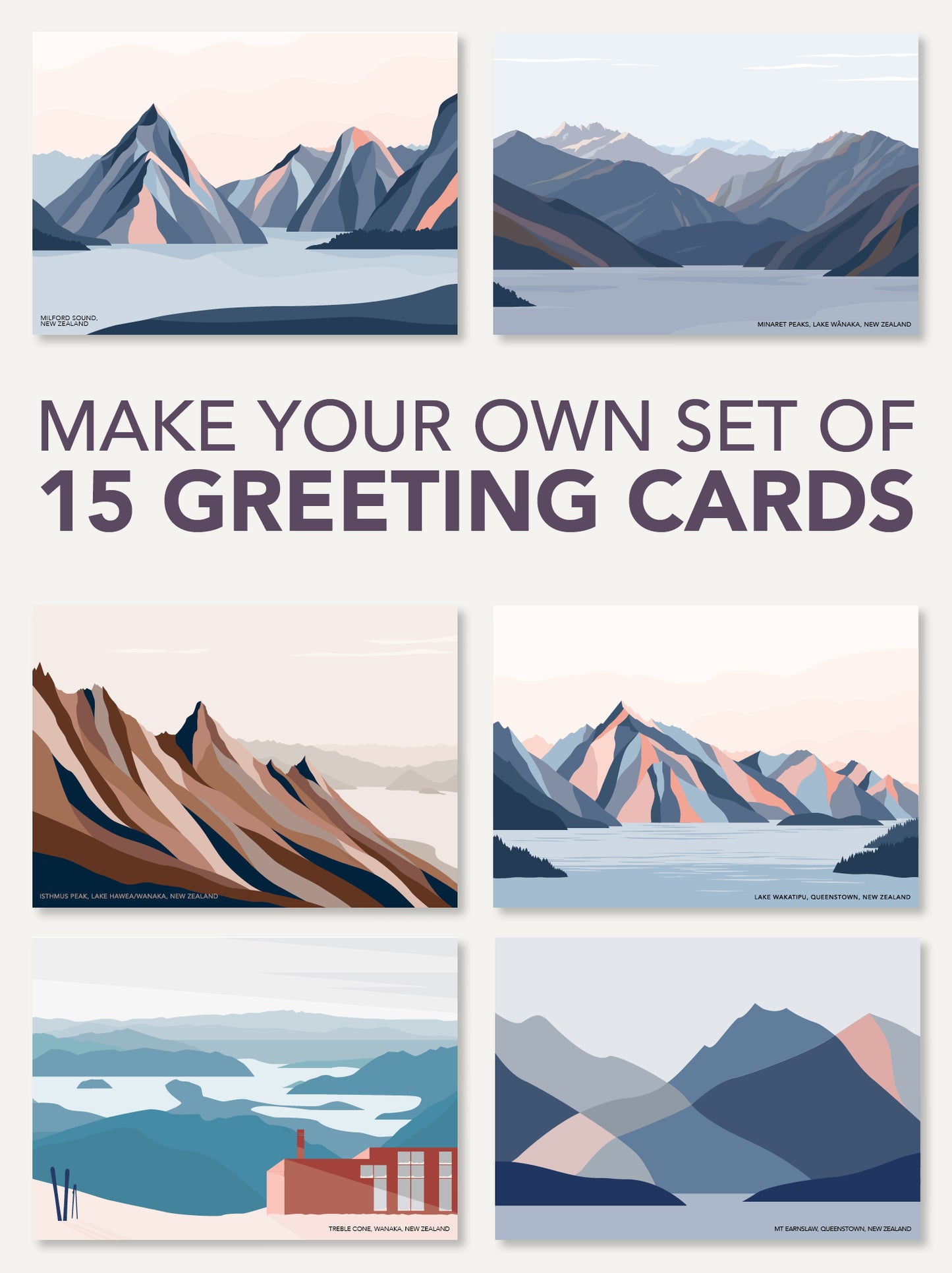 modern new zealand landscape greeting cards
