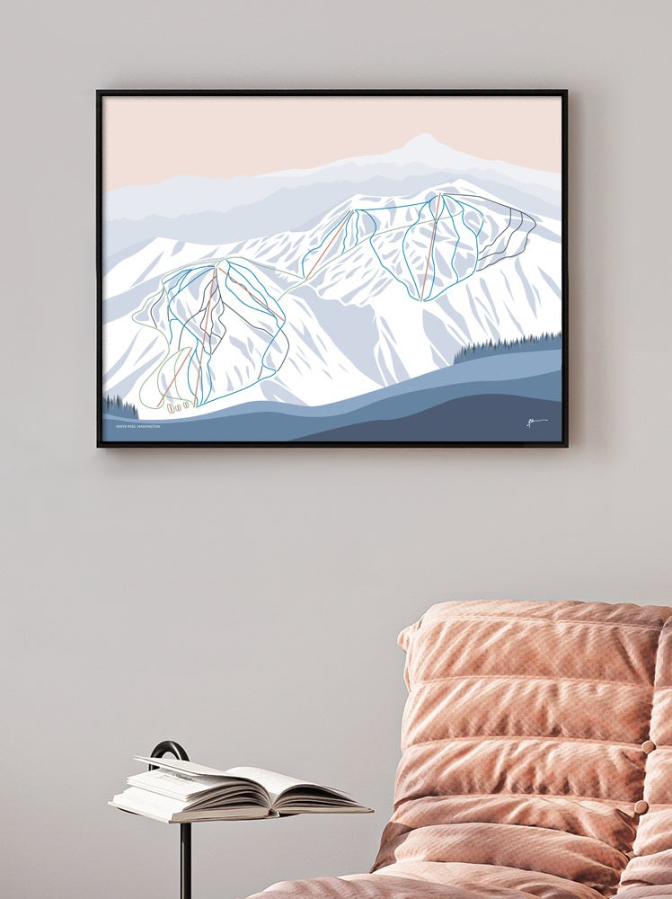 WHITE PASS, WASHINGTON. Modern Mountain Trail Map Wall Art Print