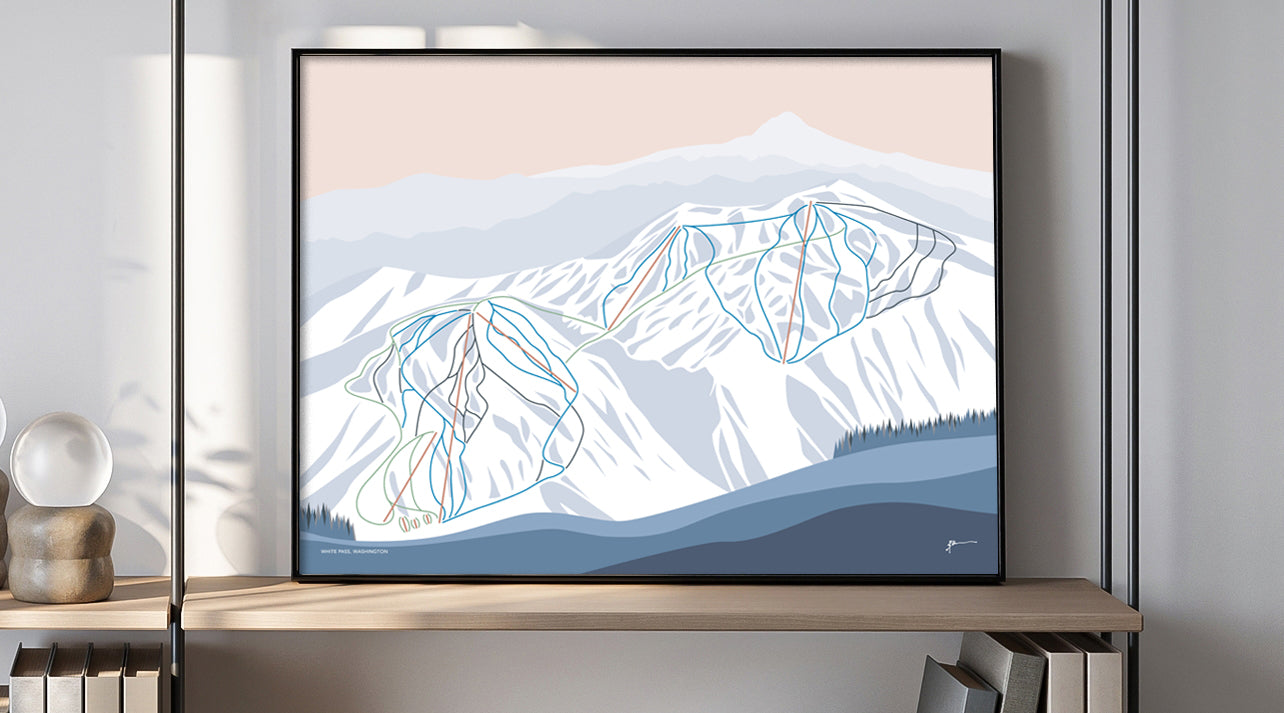 WHITE PASS, WASHINGTON. Modern Mountain Trail Map Wall Art Print