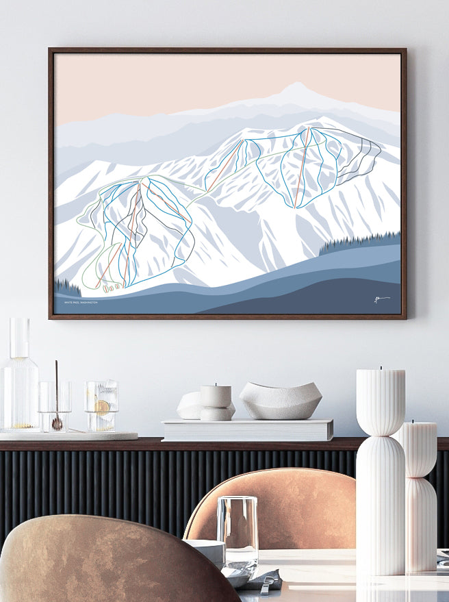 WHITE PASS, WASHINGTON. Modern Mountain Trail Map Wall Art Print