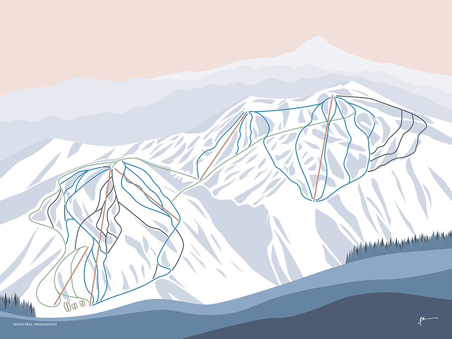 WHITE PASS, WASHINGTON. Modern Mountain Trail Map Wall Art Print