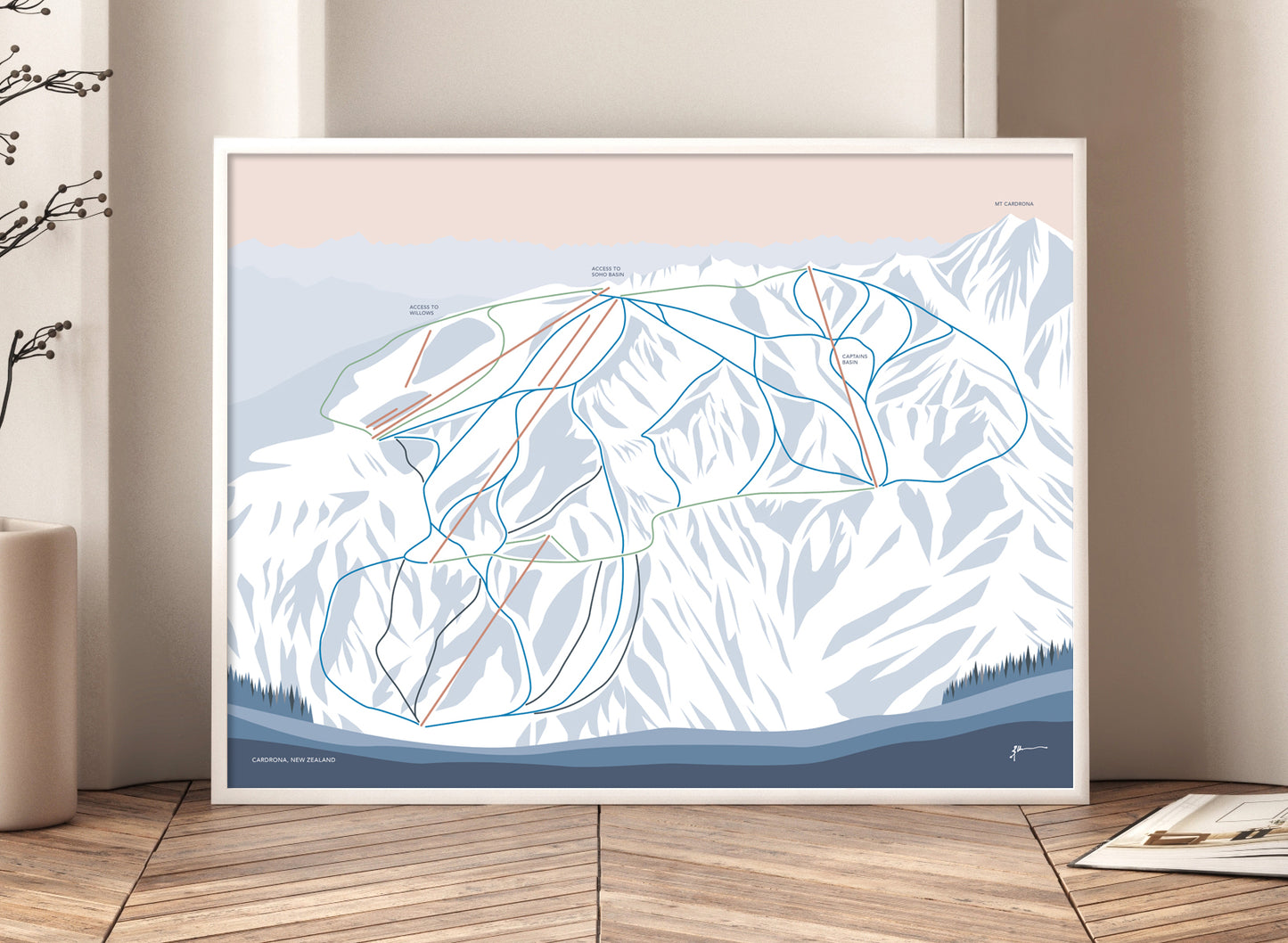 Cardrona Alpine Resort, New Zealand Trail Map Art Print