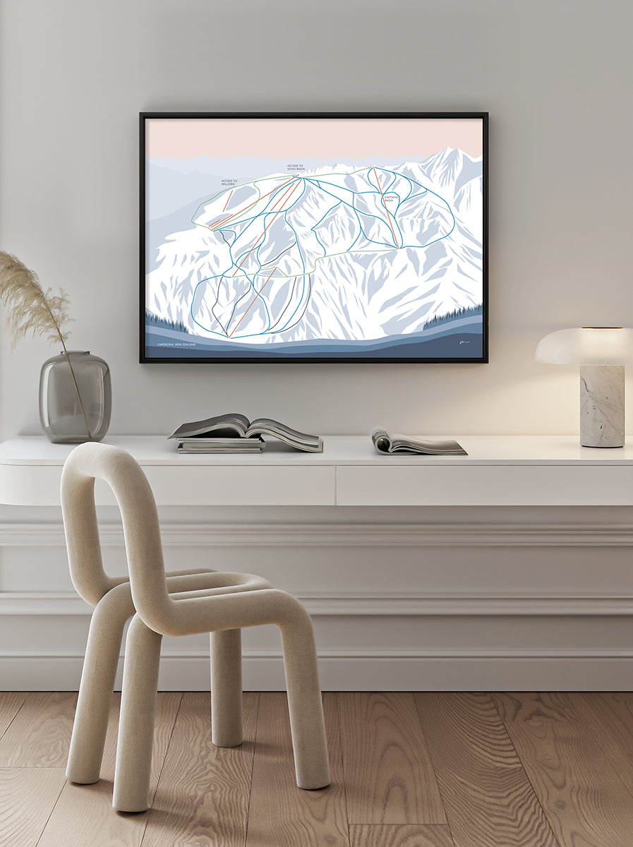 Cardrona Alpine Resort, New Zealand Trail Map Art Print
