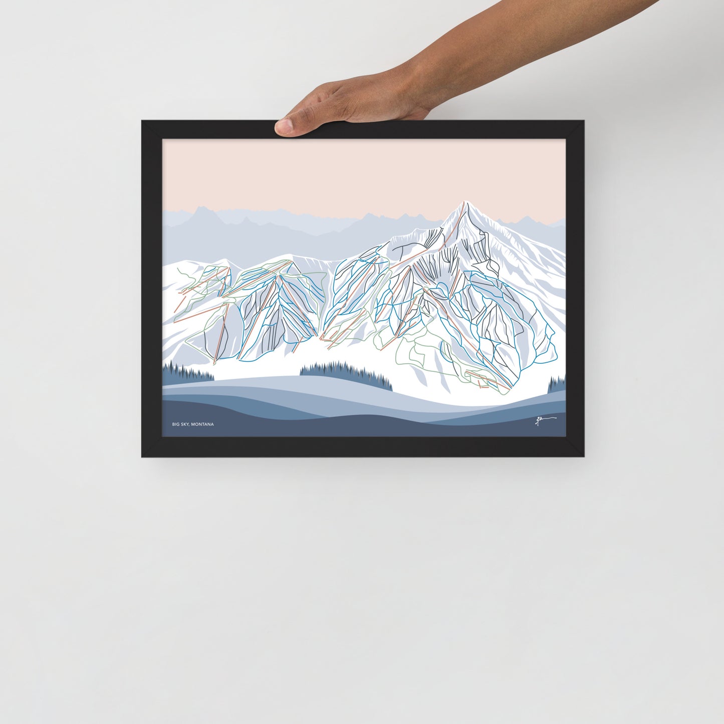 BIG SKY, MONTANA. Modern Mountain Trail Map Wall Art