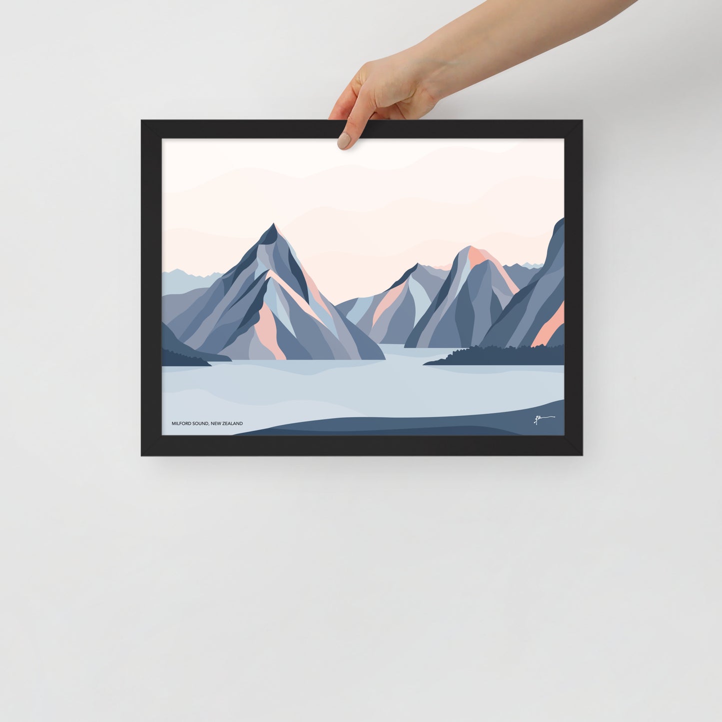 Milford Sound Mountains, New Zealand. Modern Mitre Peak Art Print