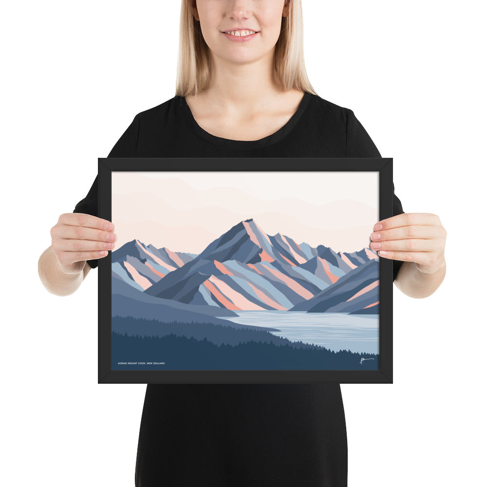 Aoraki Mt Cook New Zealand Art Print. Modern Mountain Artwork. Highest mountain in NZ