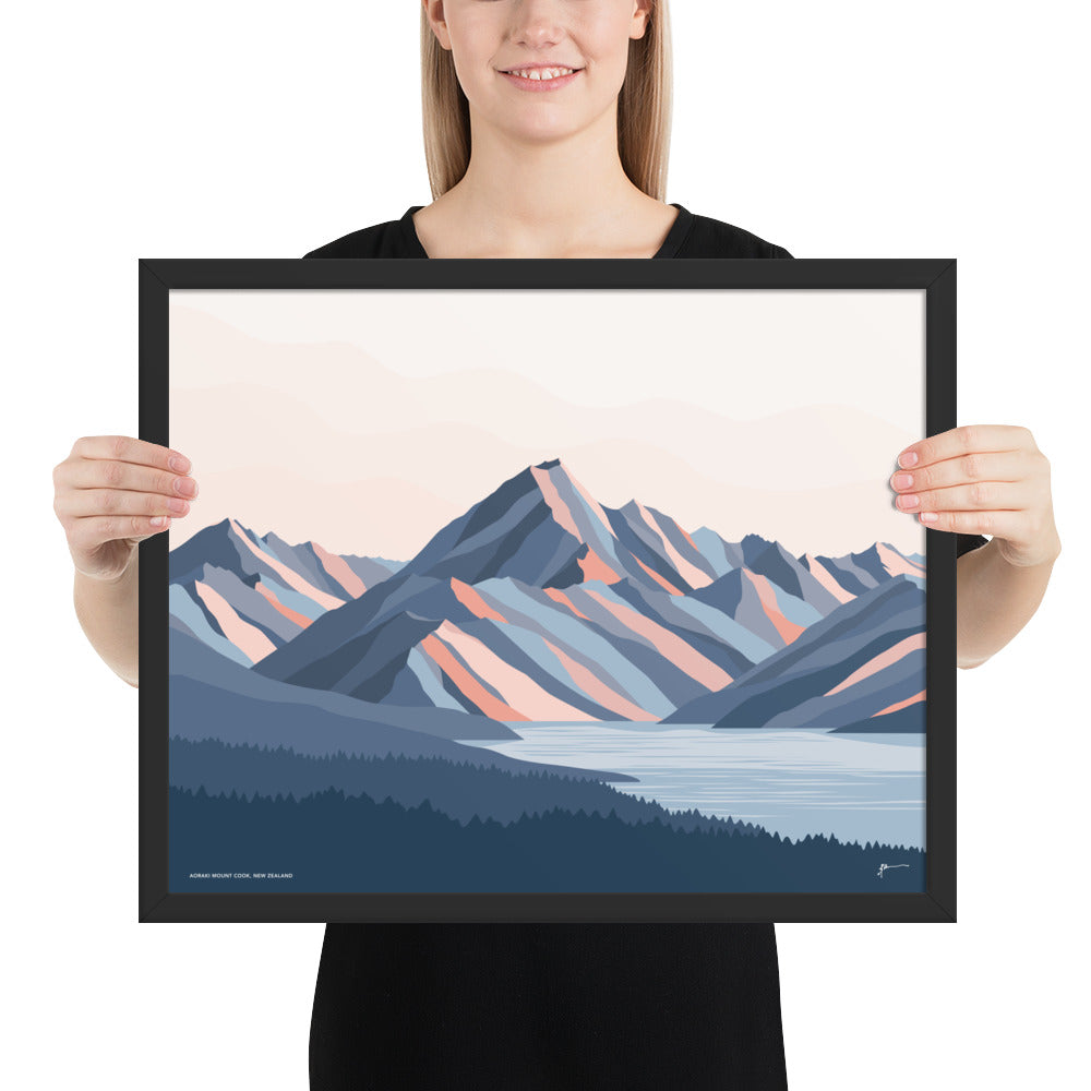 Aoraki Mt Cook New Zealand Art Print. Modern Mountain Artwork. Highest mountain in NZ