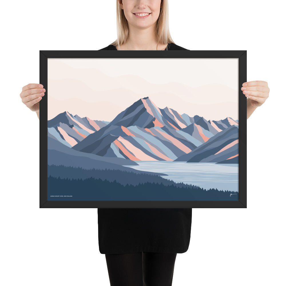 Aoraki Mt Cook New Zealand Art Print. Modern Mountain Artwork. Highest mountain in NZ