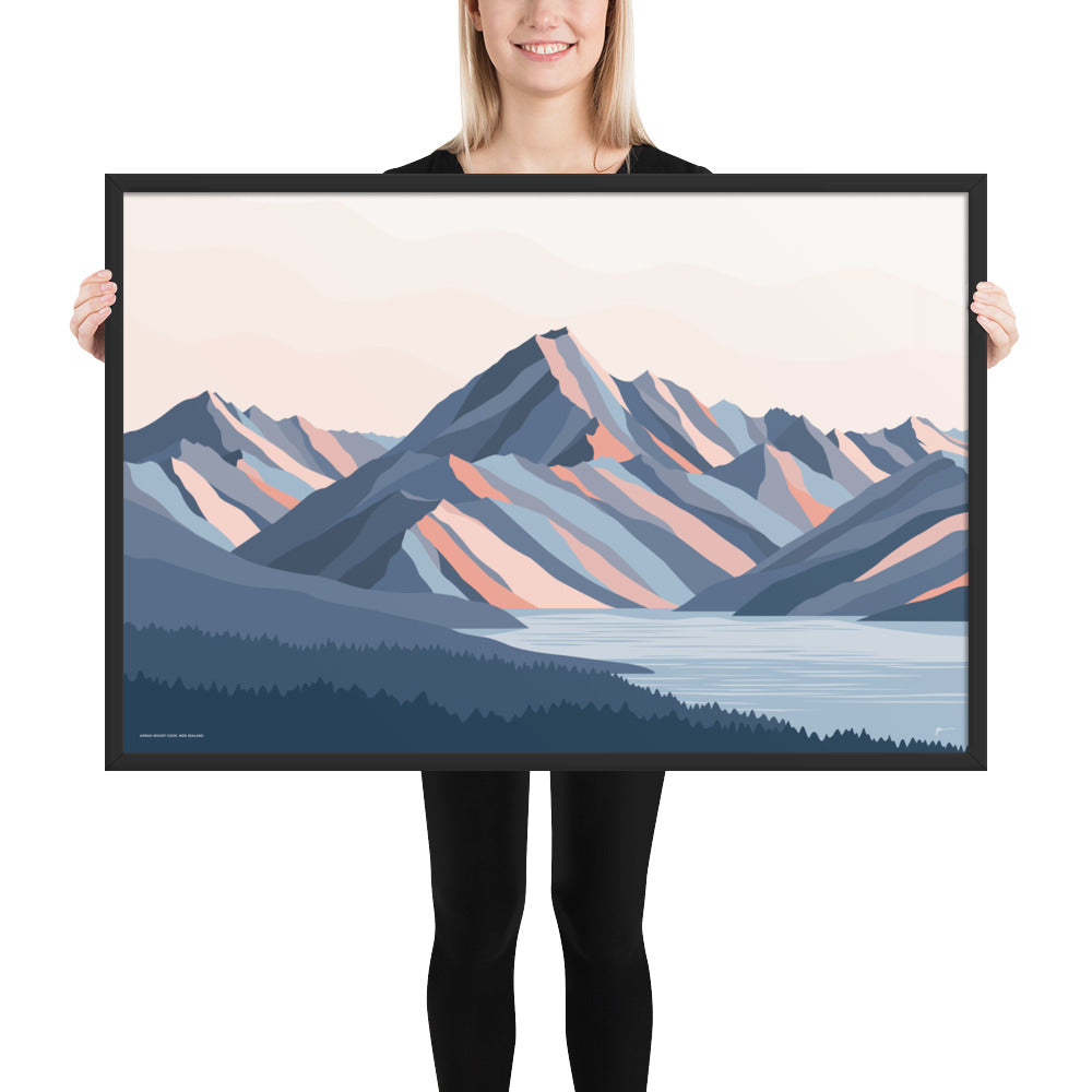 Aoraki Mt Cook New Zealand Art Print. Modern Mountain Artwork. Highest mountain in NZ