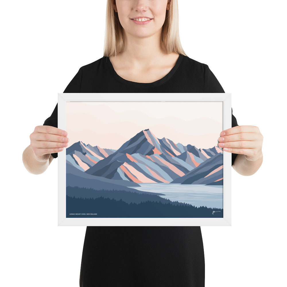 Aoraki Mt Cook New Zealand Art Print. Modern Mountain Artwork. Highest mountain in NZ