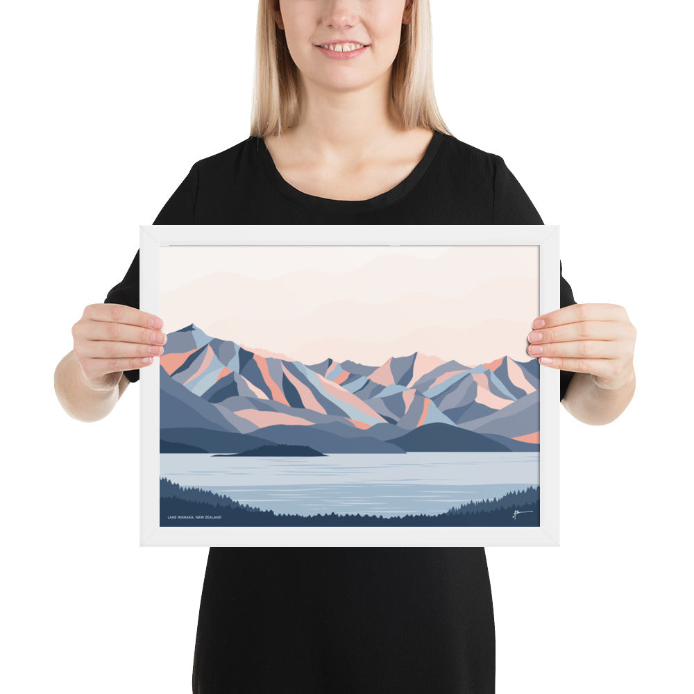 Lake Wanaka Mountains New Zealand Art Print. Modern Landscape Wall Art Poster