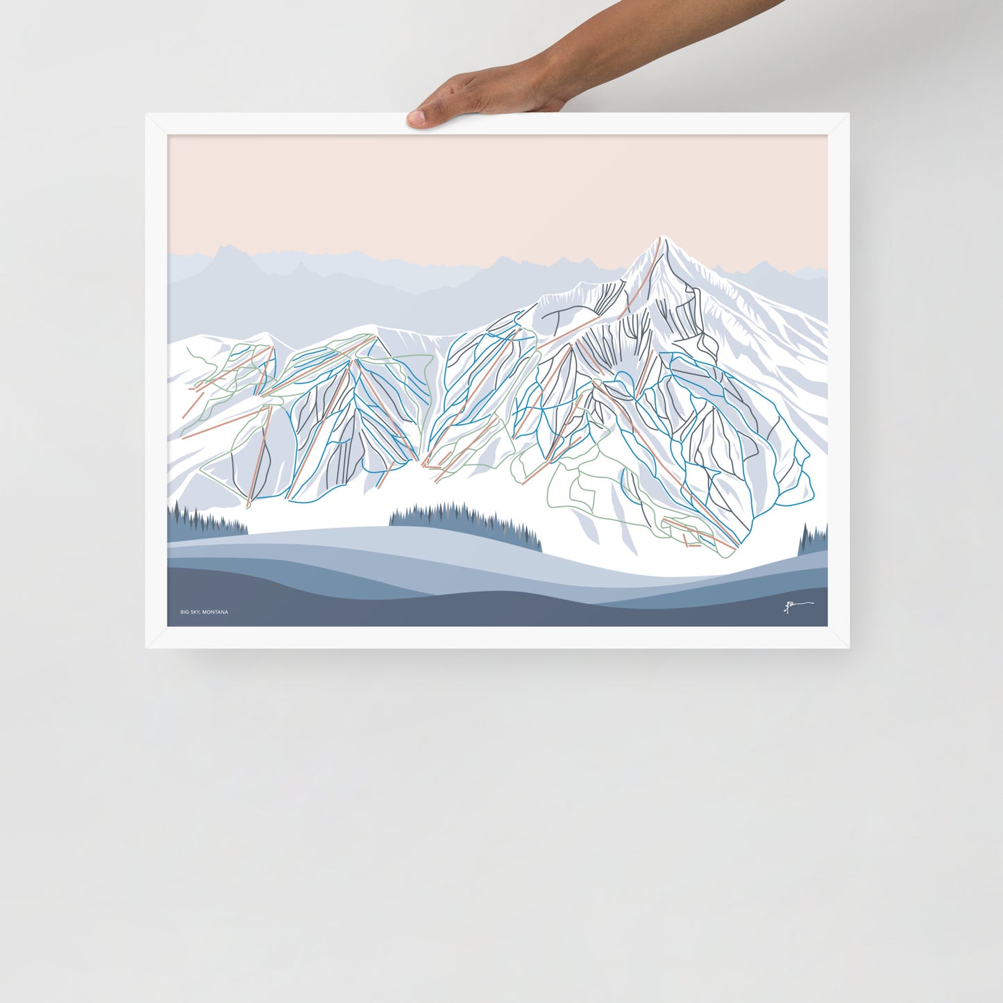 BIG SKY, MONTANA. Modern Mountain Trail Map Wall Art