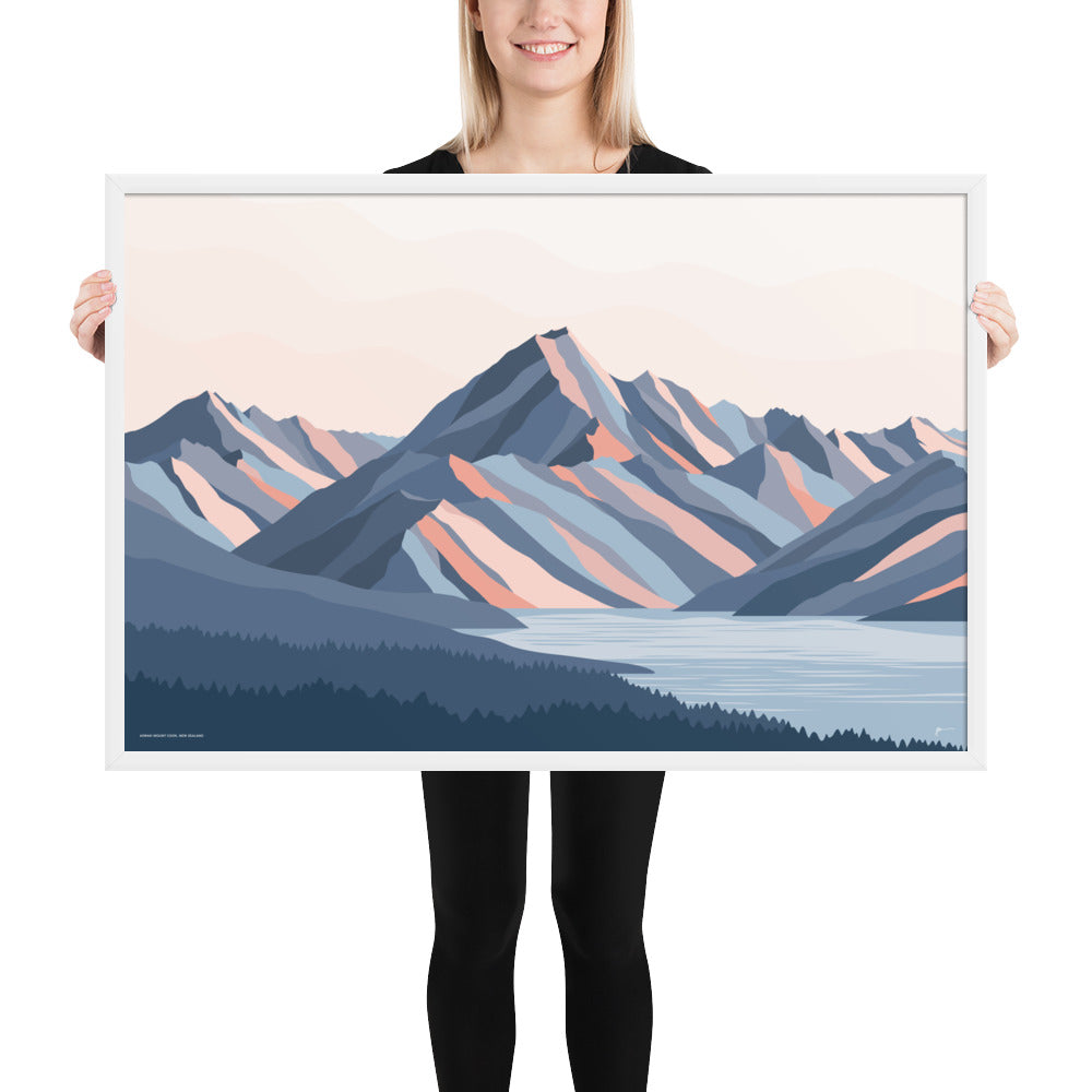 Aoraki Mt Cook New Zealand Art Print. Modern Mountain Artwork. Highest mountain in NZ