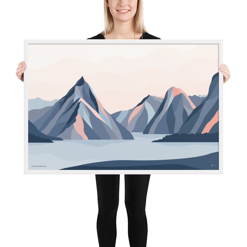 Milford Sound Mountains, New Zealand. Modern Mitre Peak Art Print