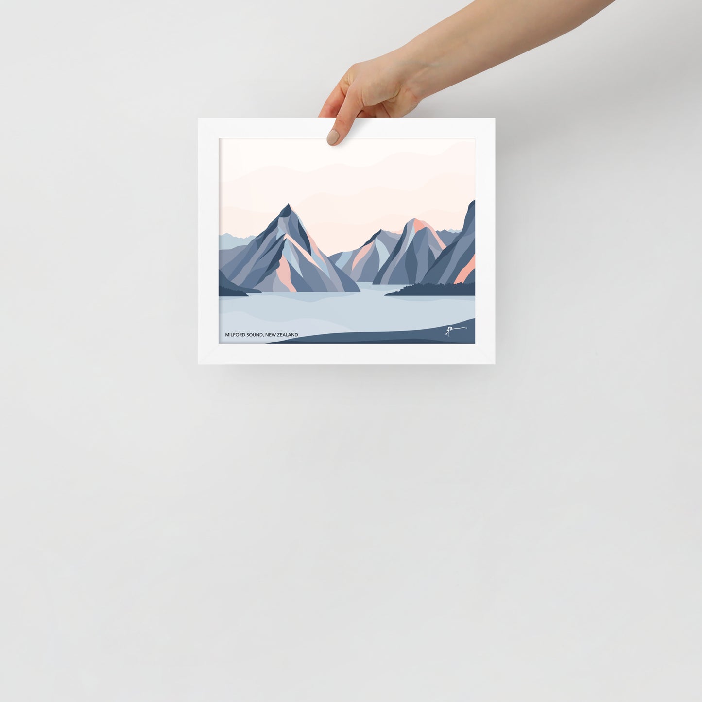 Milford Sound Mountains, New Zealand. Modern Mitre Peak Art Print