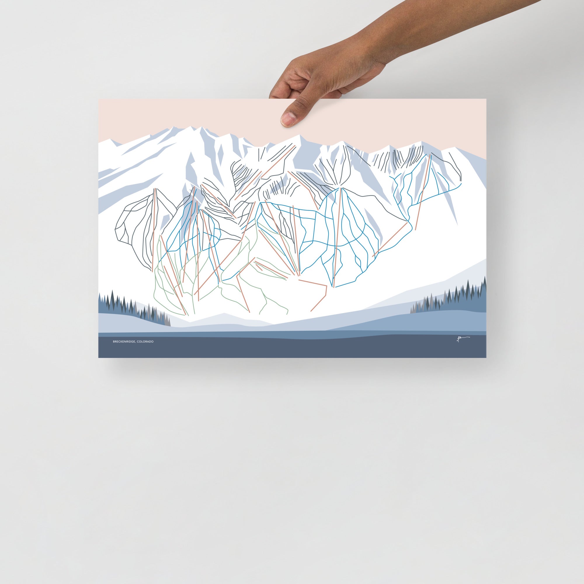 BRECKENRIDGE, Colorado. Modern Mountain Trail Map Wall Art Print