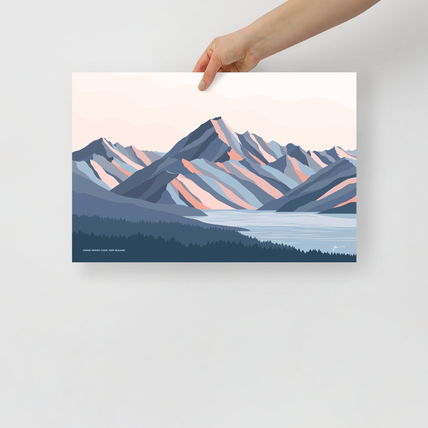 Aoraki Mt Cook New Zealand Art Print. Modern Mountain Artwork. Highest mountain in NZ