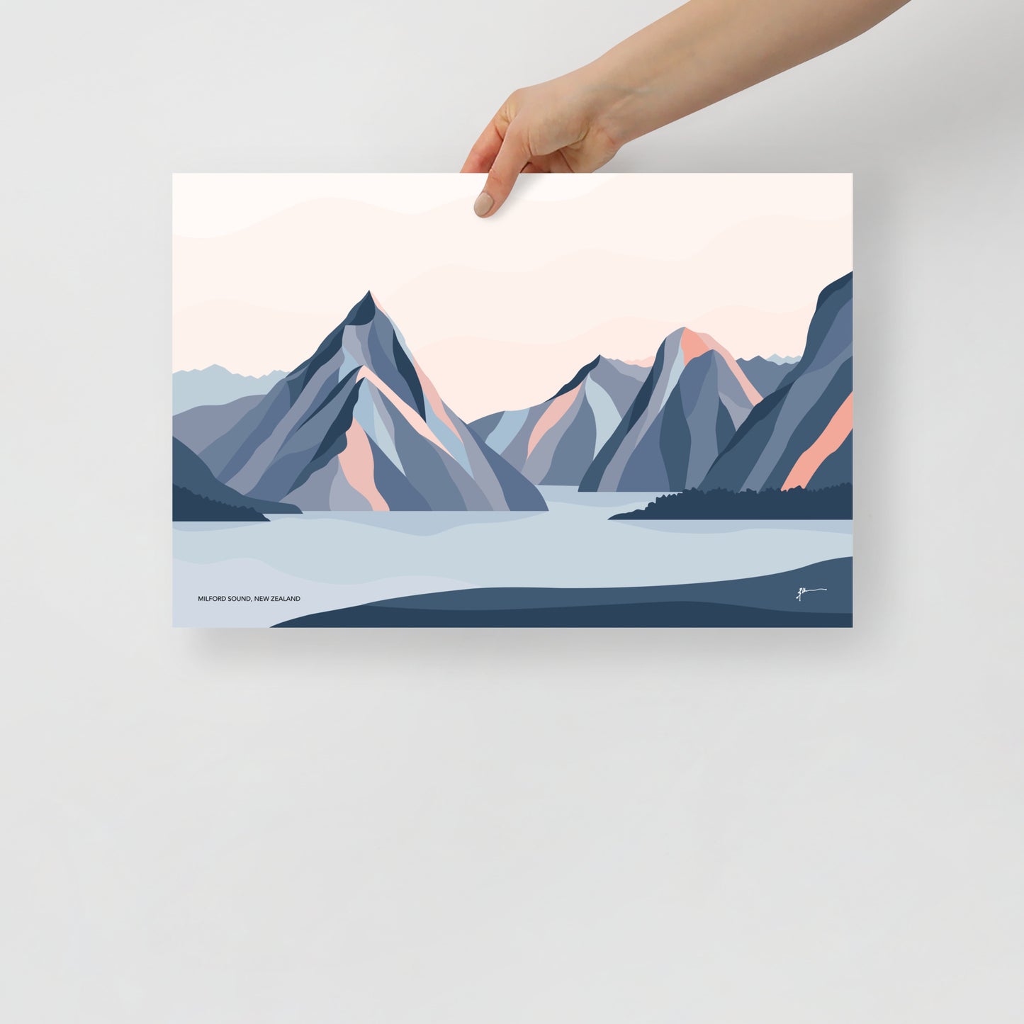 Milford Sound Mountains, New Zealand. Modern Mitre Peak Art Print