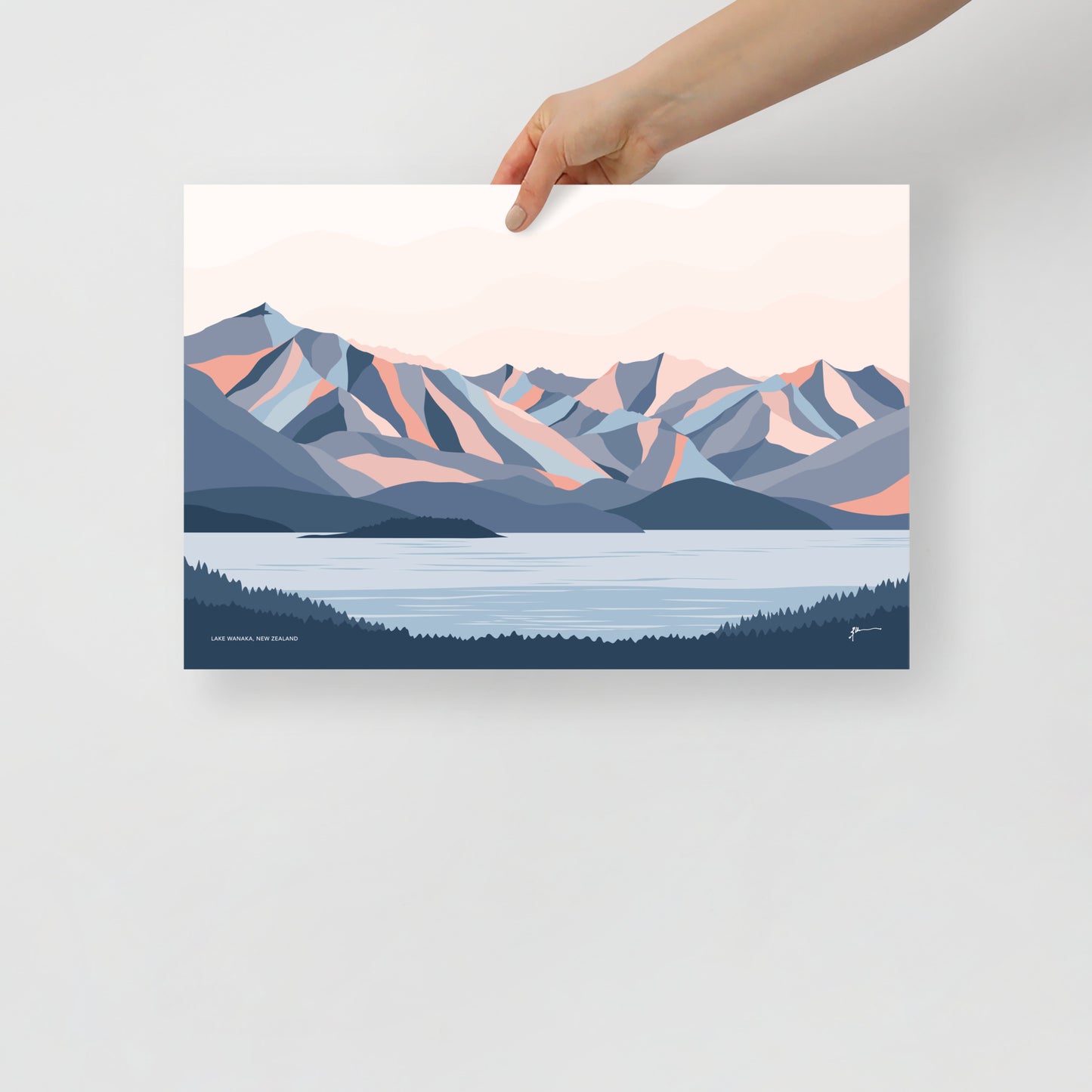 Lake Wanaka Mountains New Zealand Art Print. Modern Landscape Wall Art Poster