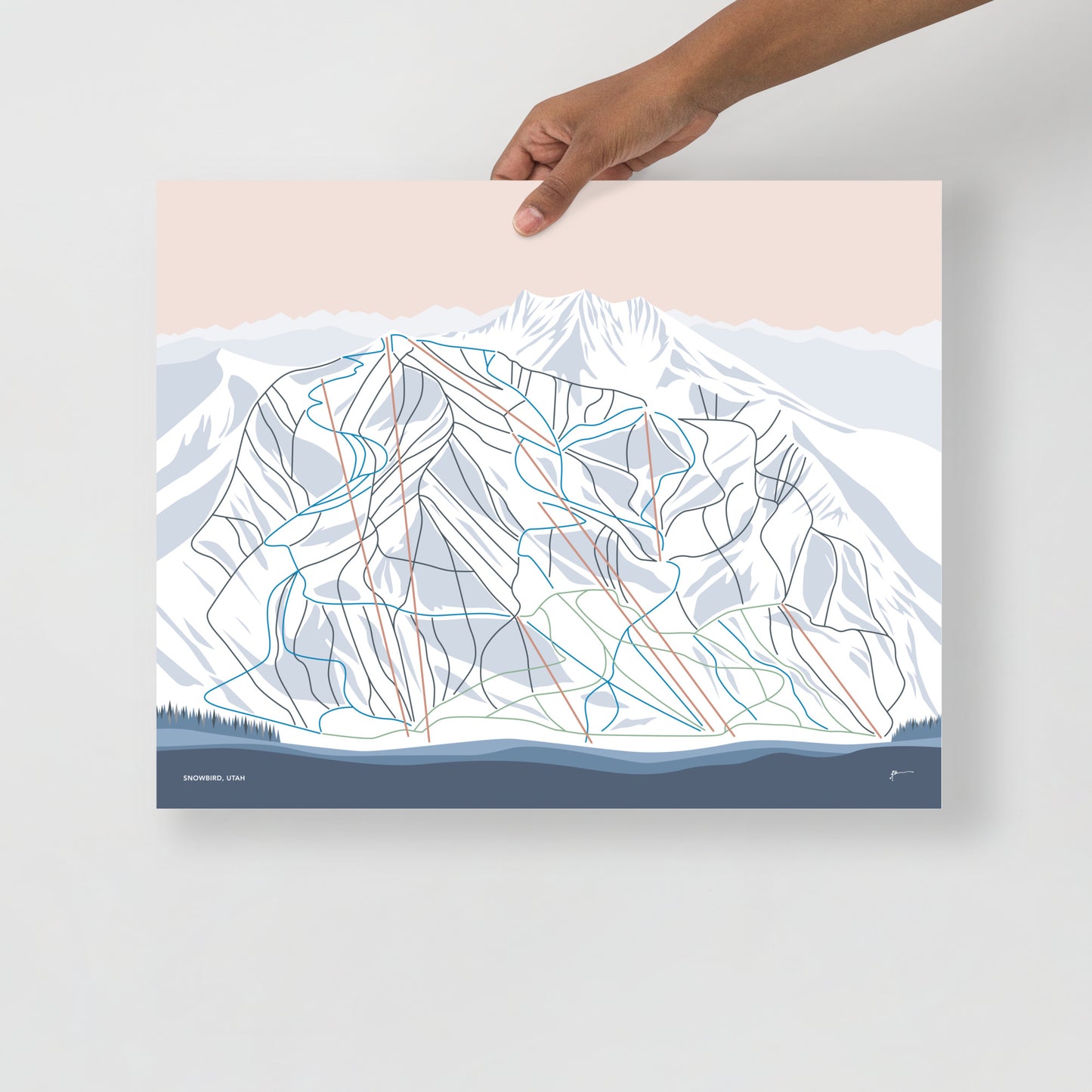 SNOWBIRD, UTAH. Modern Mountain Trail Map Wall Art