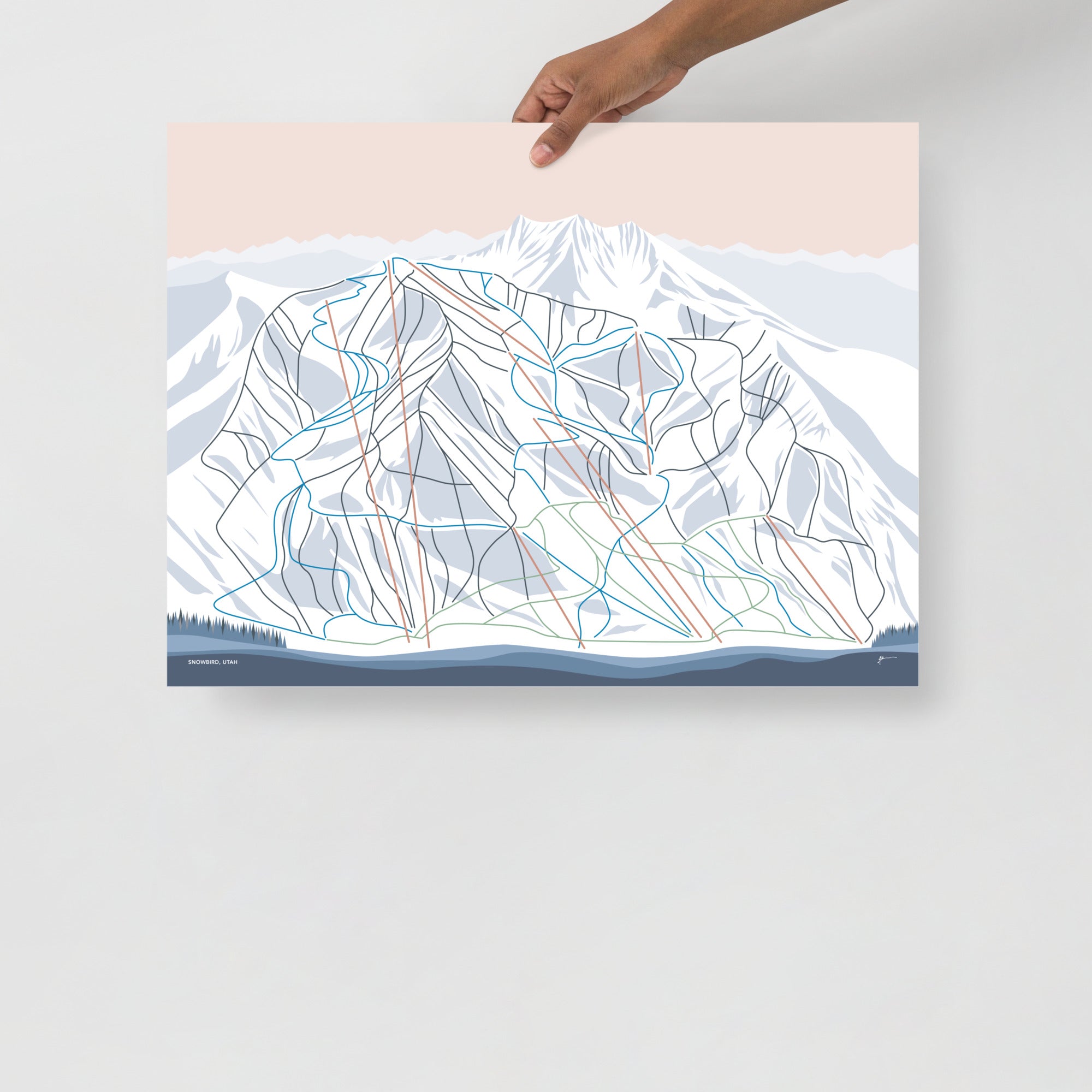 SNOWBIRD, UTAH. Modern Mountain Trail Map Wall Art