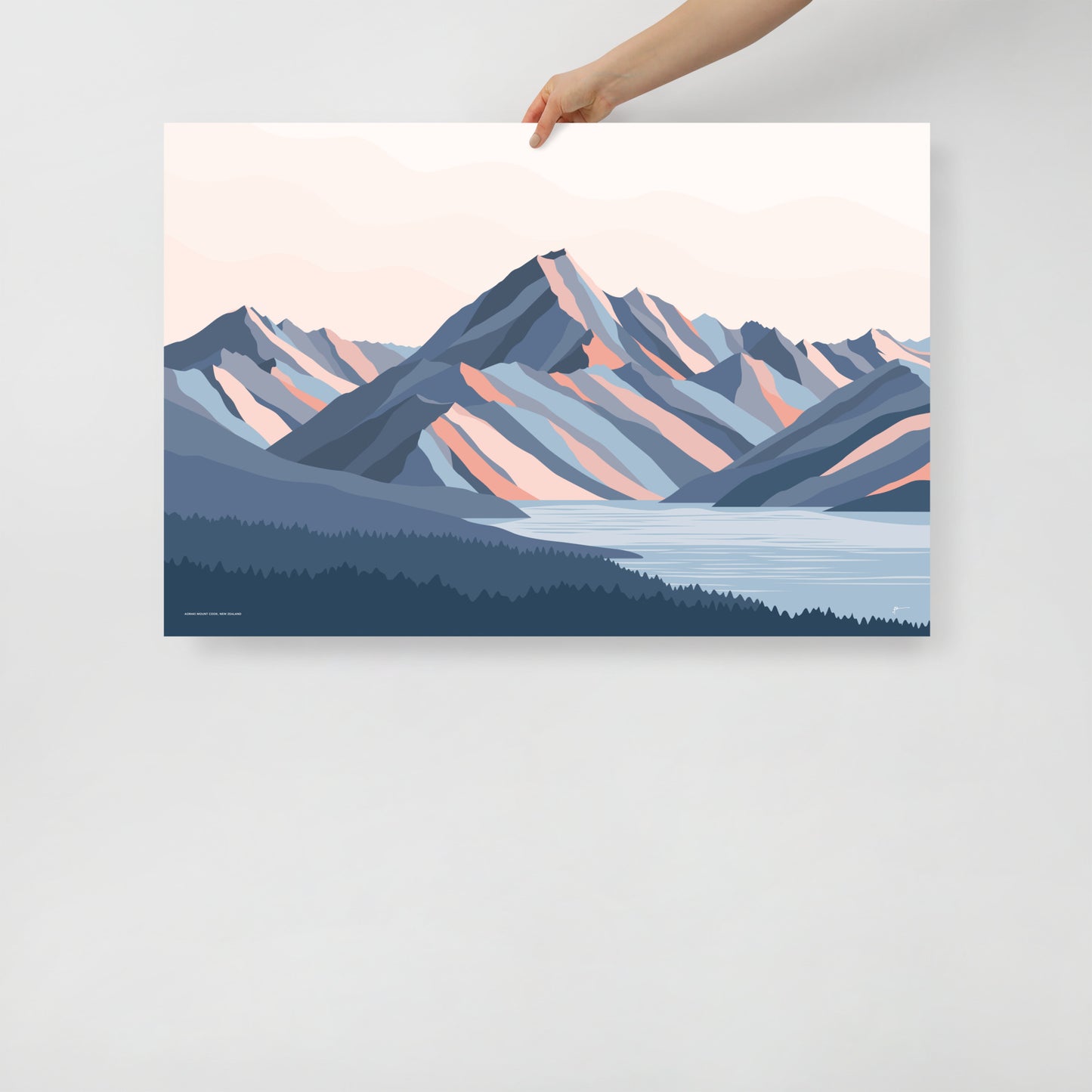 Aoraki Mt Cook New Zealand Art Print. Modern Mountain Artwork. Highest mountain in NZ